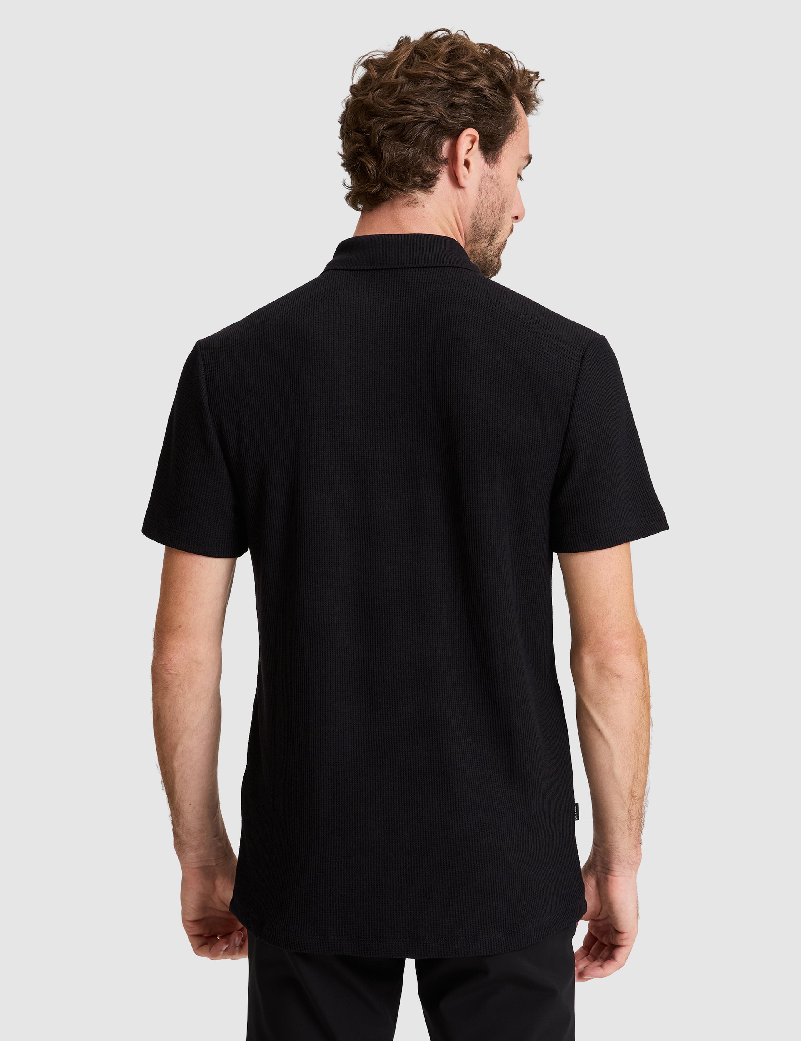 Siyah Slim Fit Örme Dokulu Düğmeli Polo Yaka Tişört