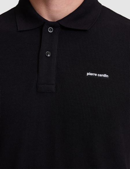 Siyah Slim Fit Örme Dokulu Düğmeli Polo Yaka Tişört - 50309946010