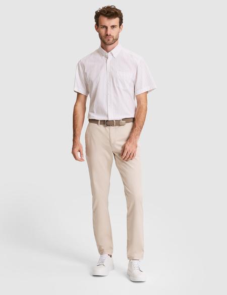 Bej Regular Fit Çizgili Kısa Kollu Gömlek - 50307082001