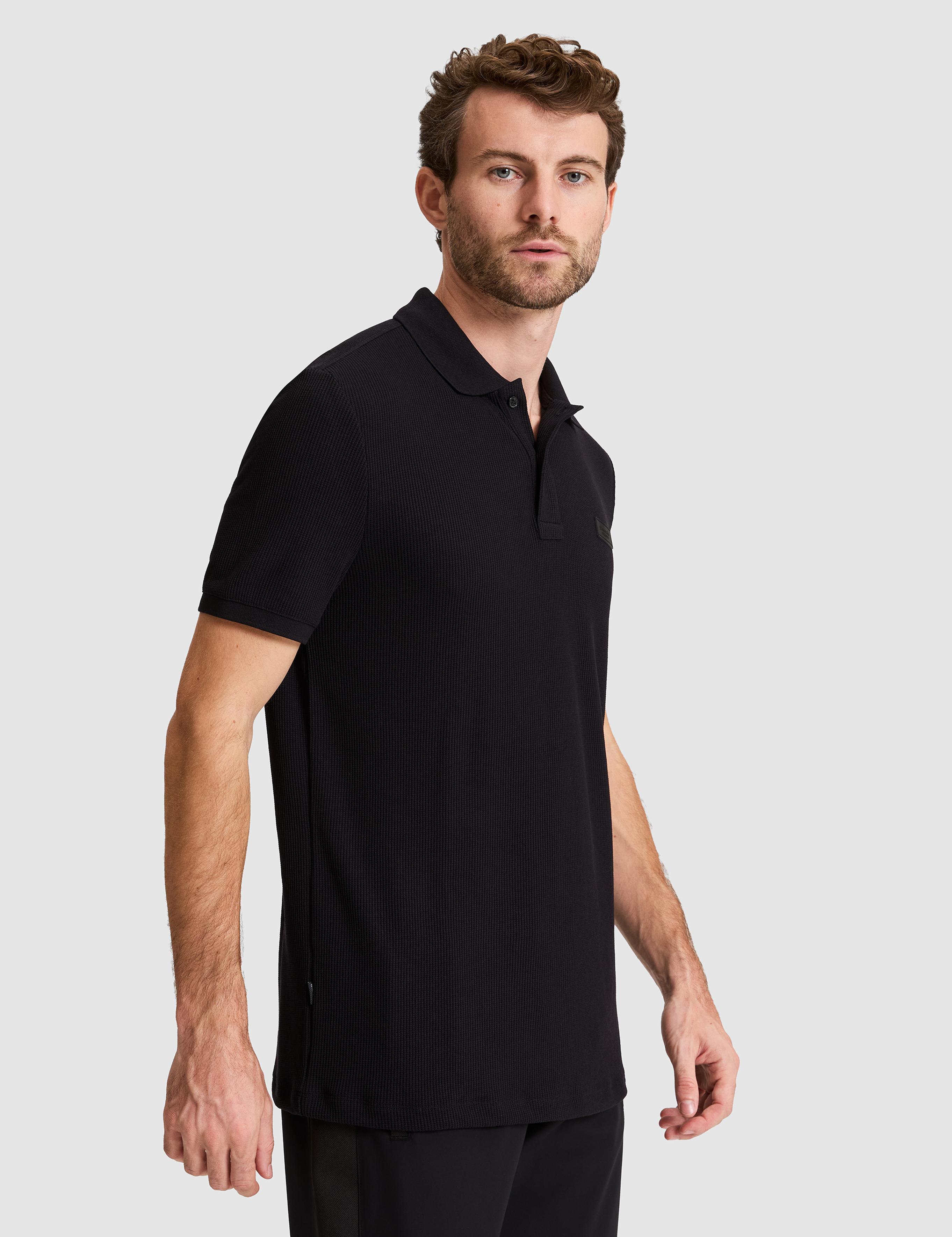 Siyah Slim Fit Örme Dokulu Düğmeli Polo Yaka Tişört