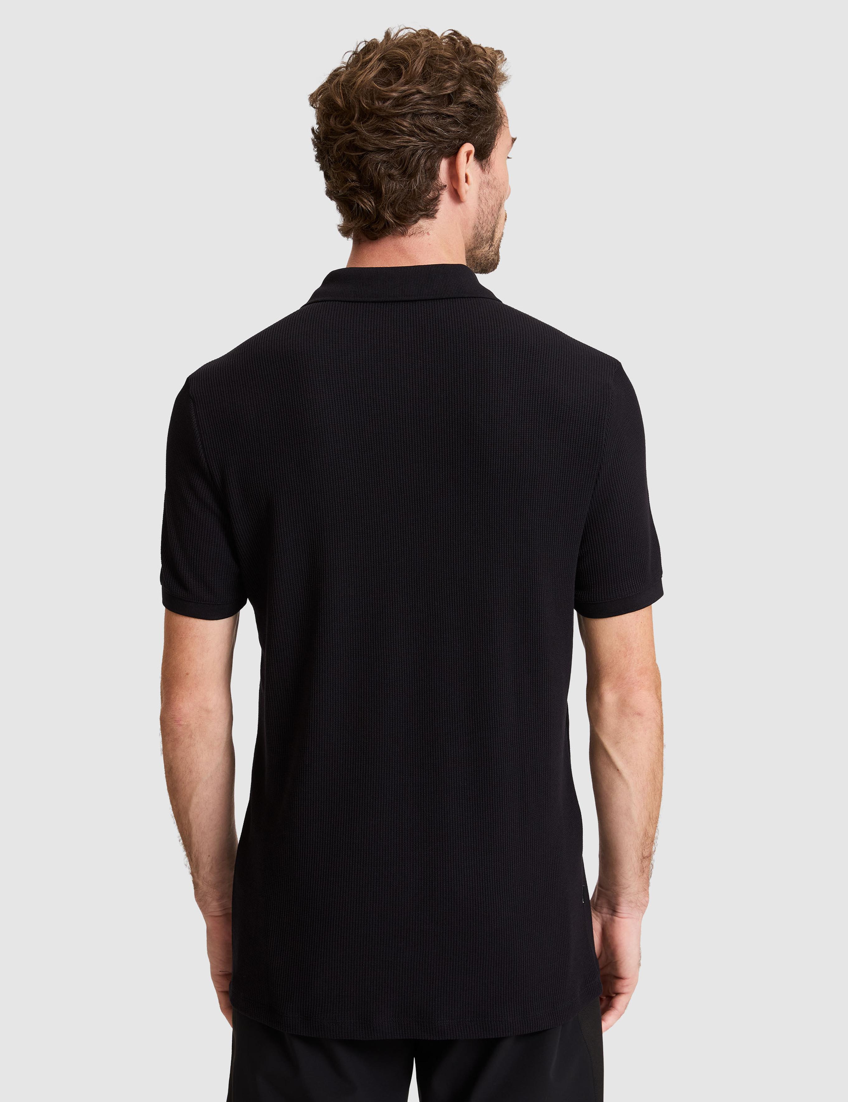 Siyah Slim Fit Örme Dokulu Düğmeli Polo Yaka Tişört