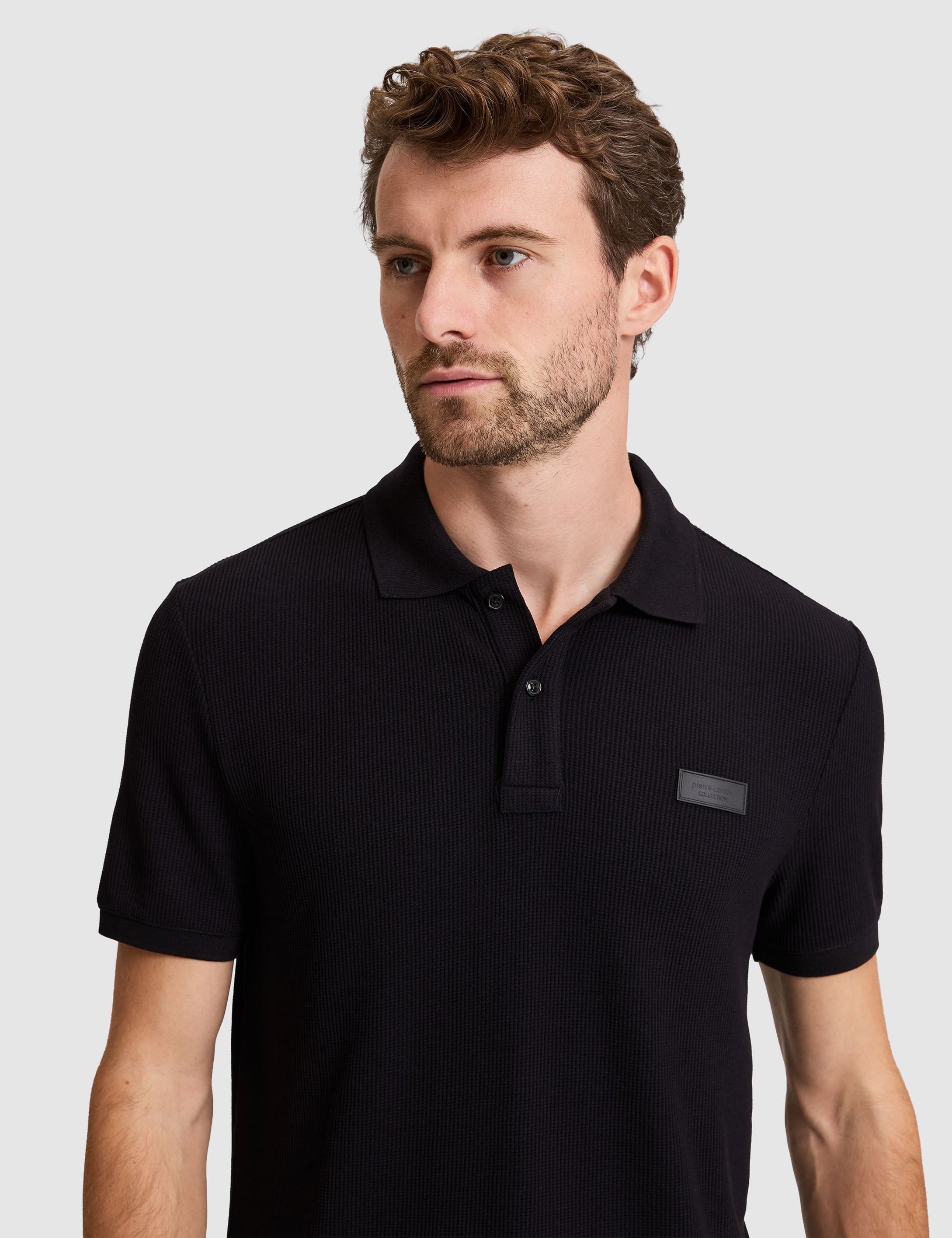 Siyah Slim Fit Örme Dokulu Düğmeli Polo Yaka Tişört - 50309959017