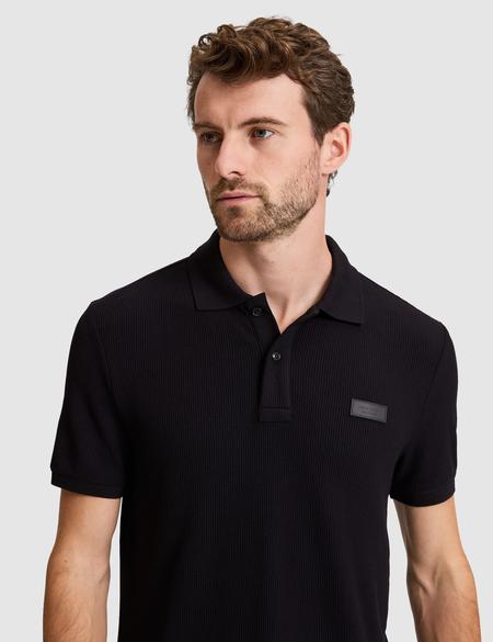 Siyah Slim Fit Örme Dokulu Düğmeli Polo Yaka Tişört - 50309959017