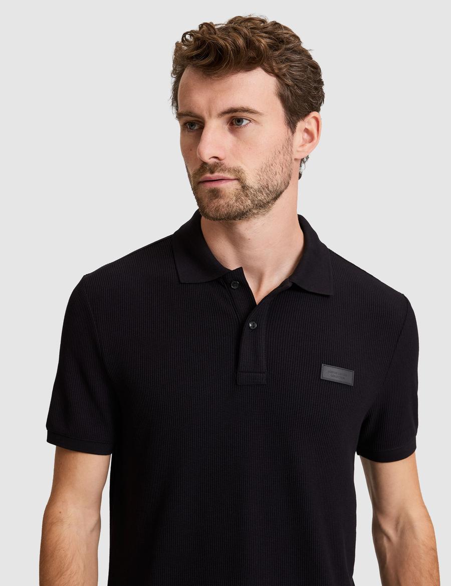 Siyah Slim Fit Örme Dokulu Düğmeli Polo Yaka Tişört