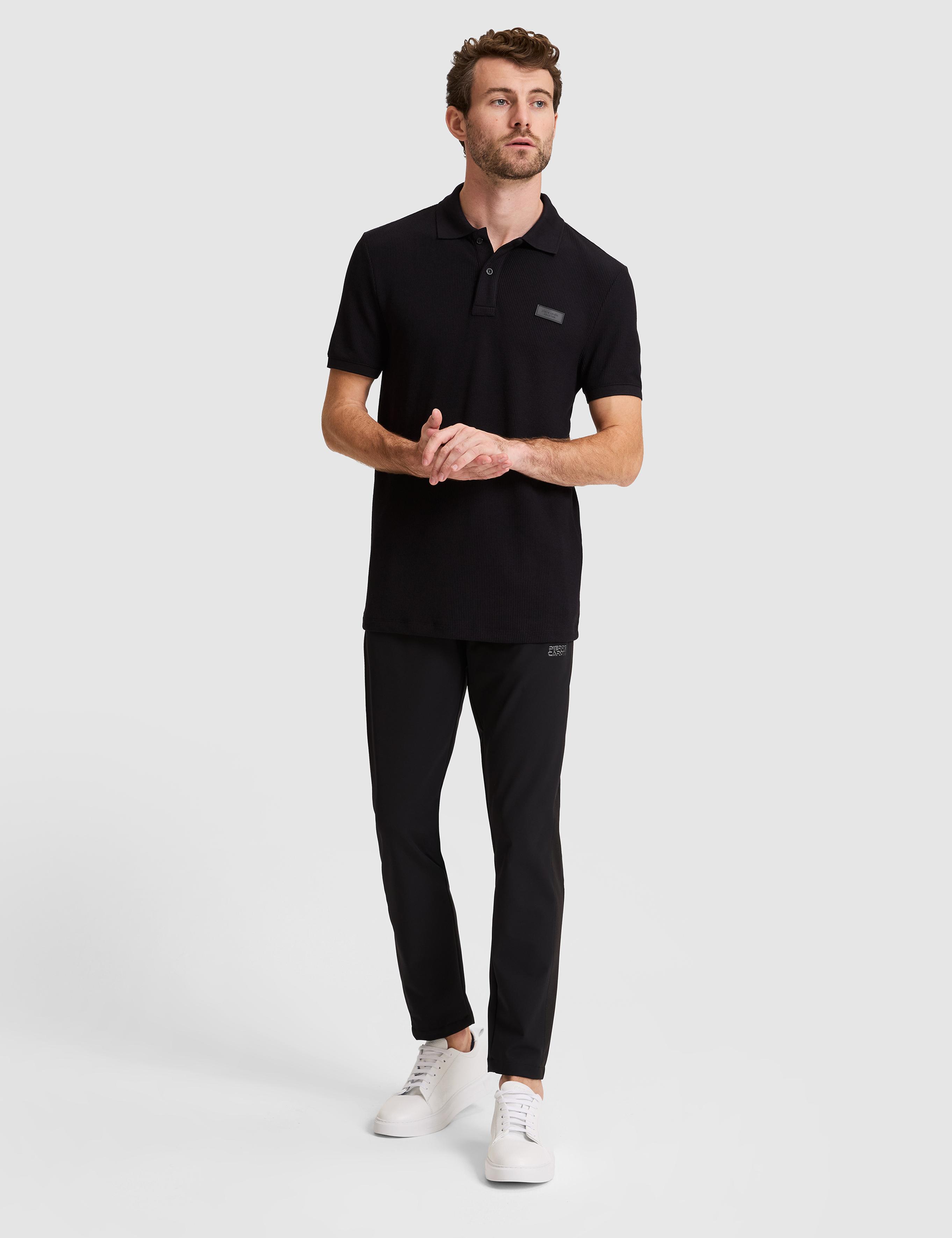 Siyah Slim Fit Örme Dokulu Düğmeli Polo Yaka Tişört