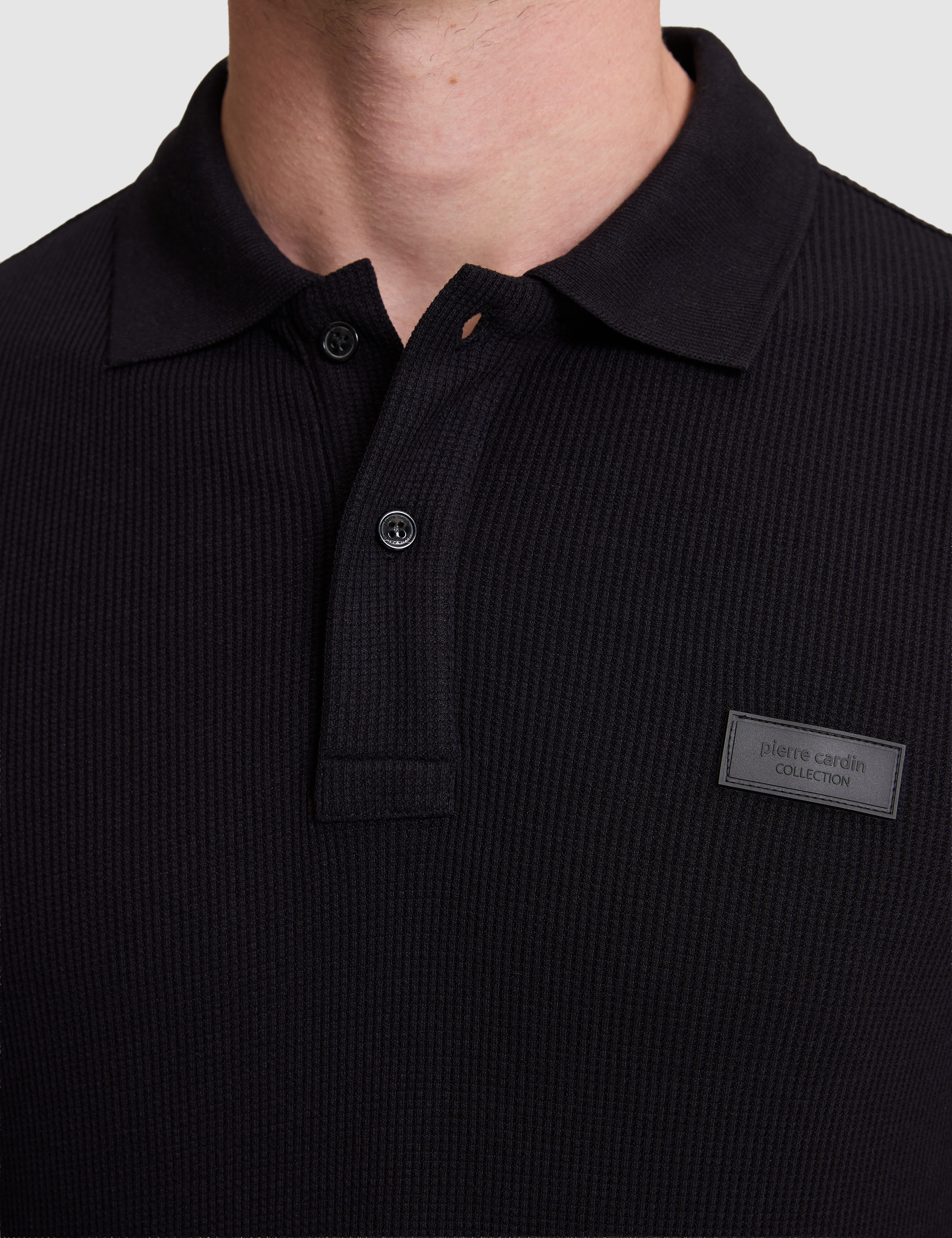 Siyah Slim Fit Örme Dokulu Düğmeli Polo Yaka Tişört - 50309959017
