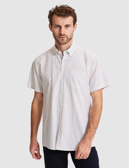Haki Regular Fit Çizgili Kısa Kollu Gömlek - 50307082015