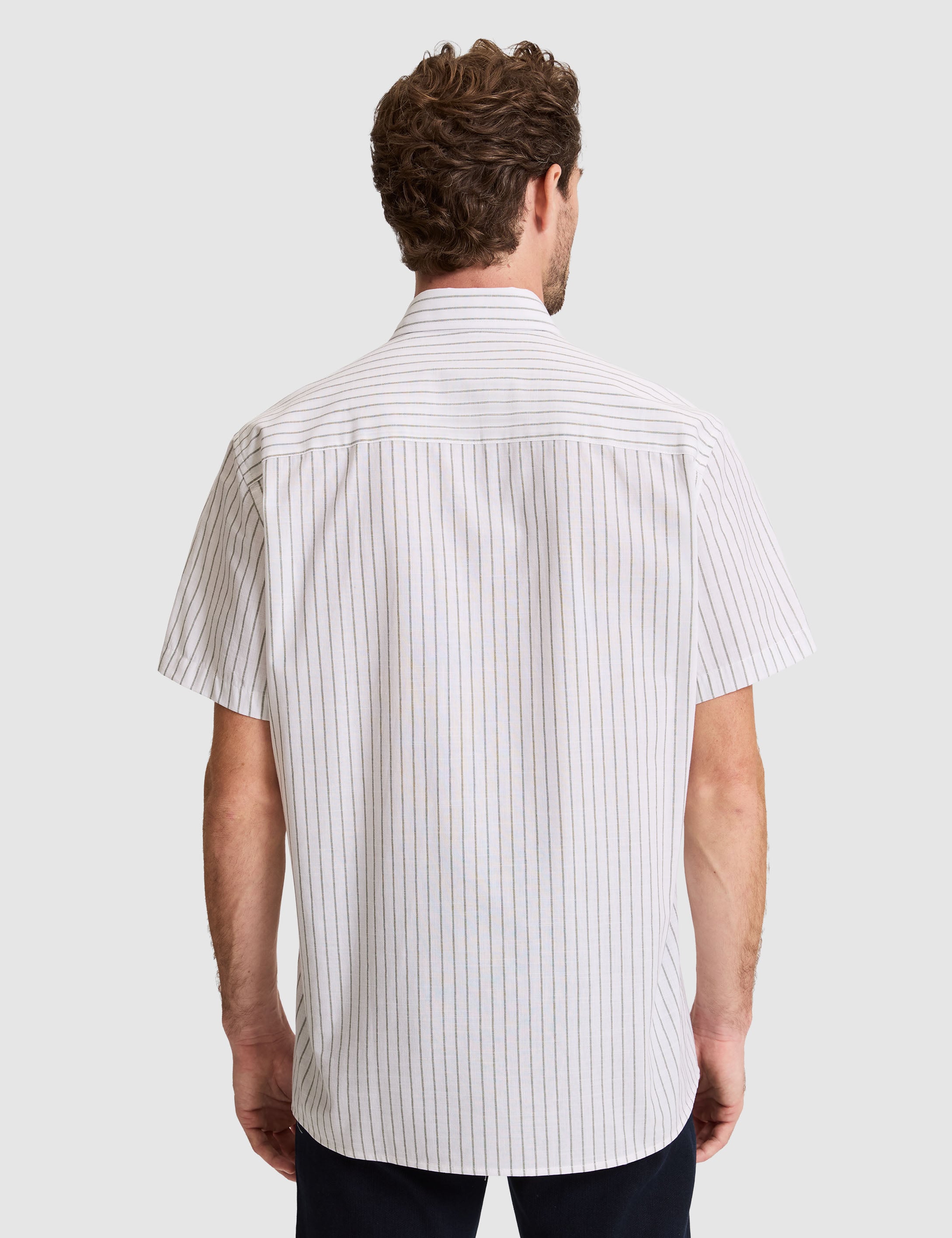Haki Regular Fit Çizgili Kısa Kollu Gömlek - 50307082015