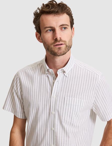 Haki Regular Fit Çizgili Kısa Kollu Gömlek - 50307082015