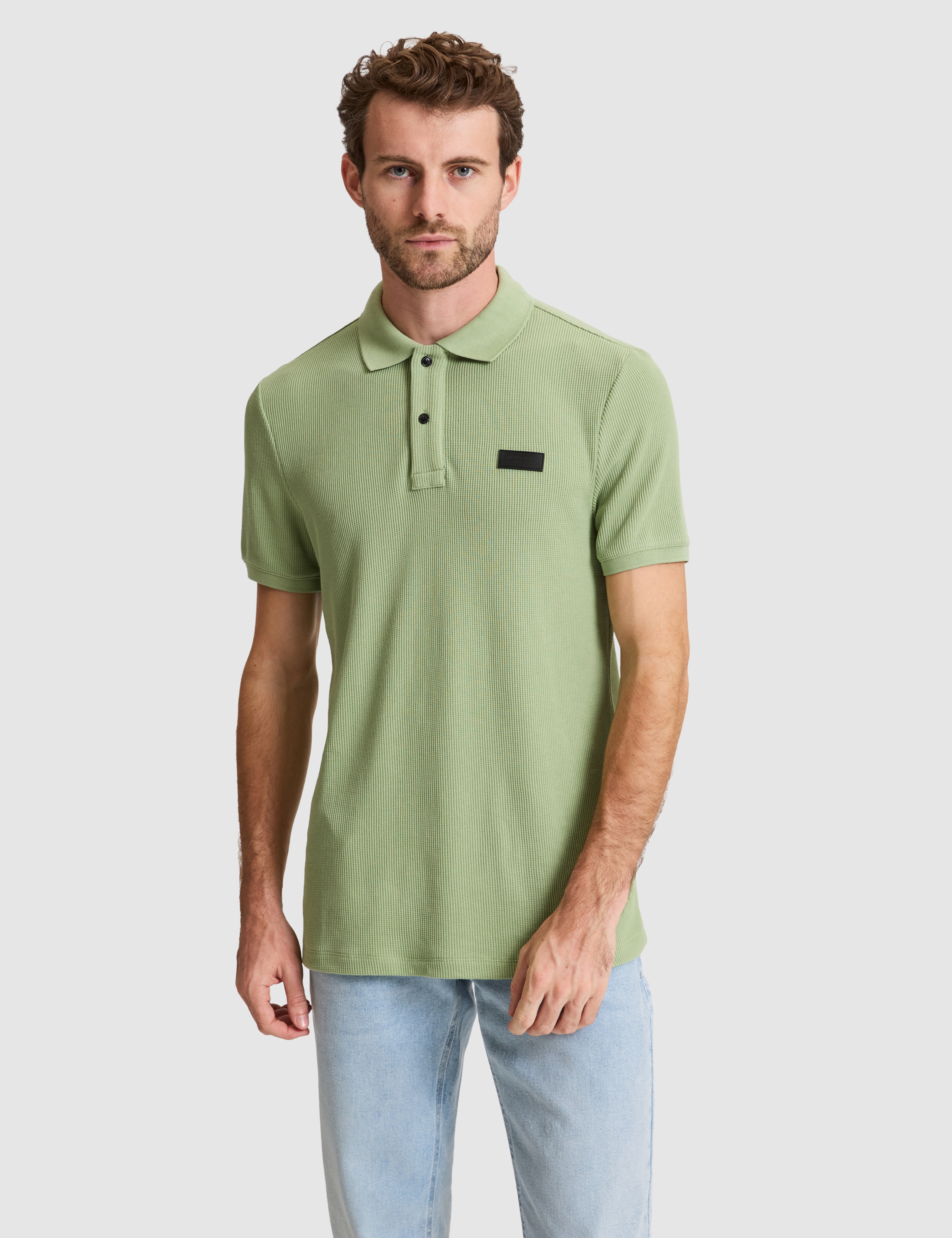 Çağla Yeşili Slim Fit Örme Dokulu Düğmeli Polo Yaka Tişört