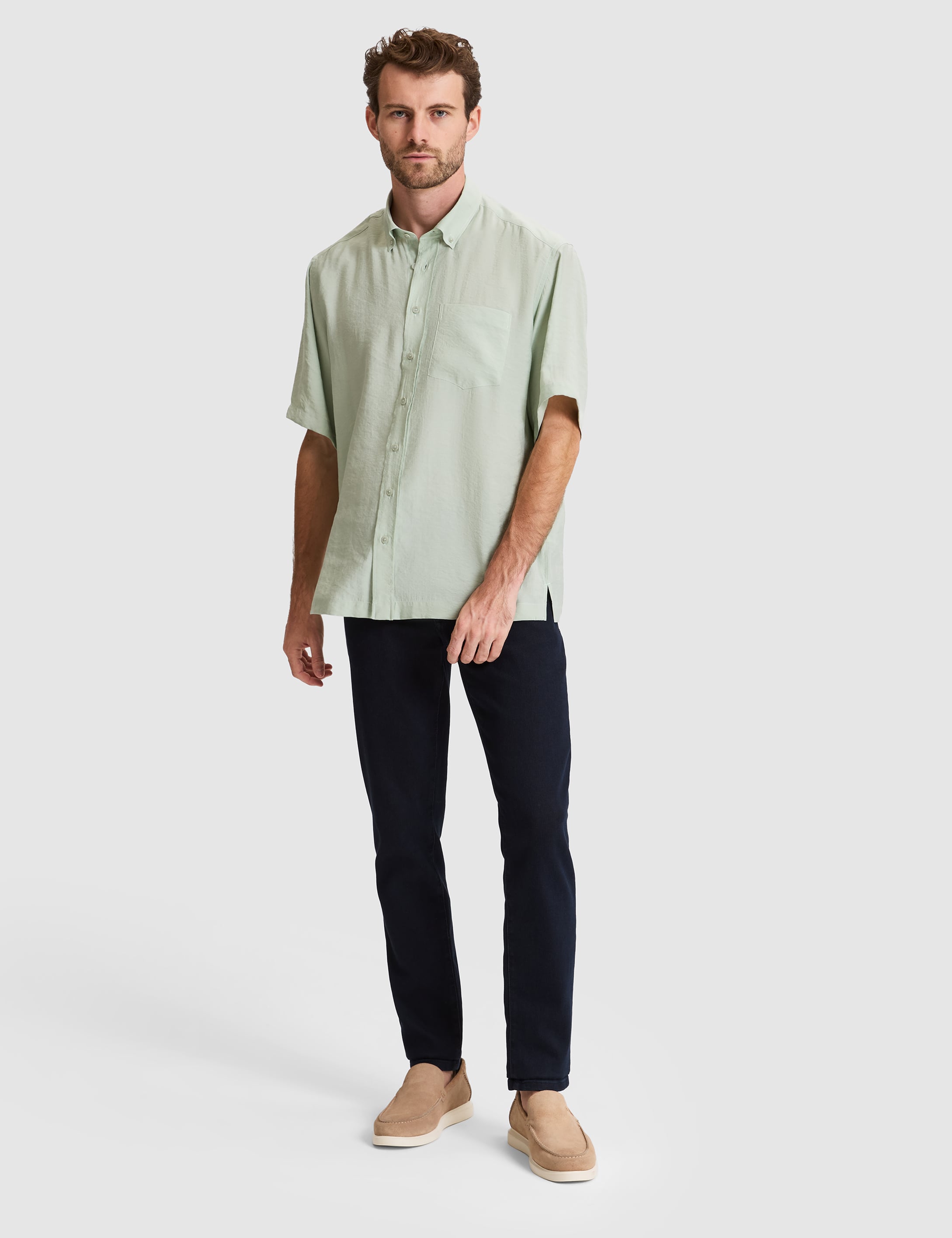 Su Yeşili Oversize Kısa Kollu Gömlek - 50320898016