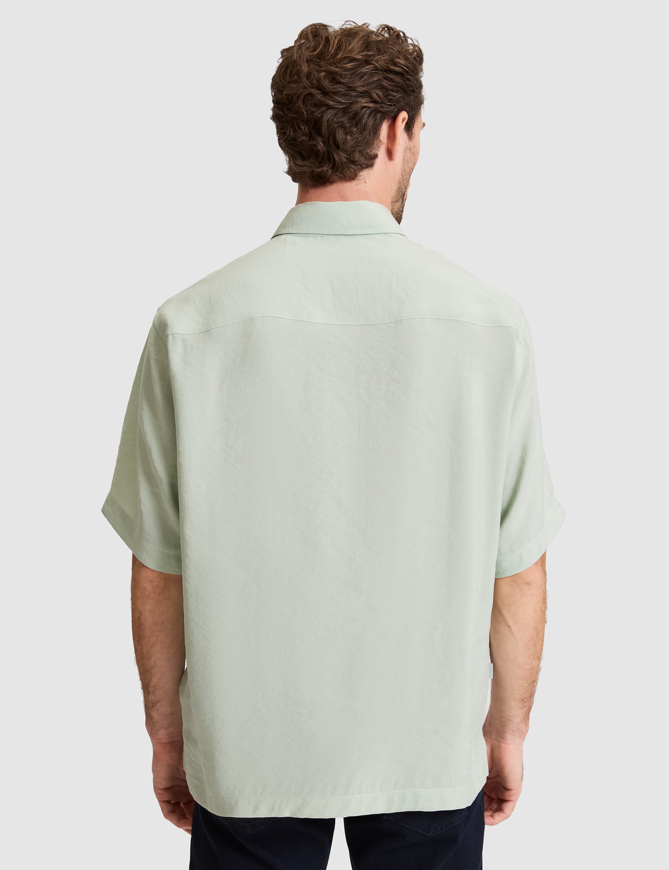 Su Yeşili Oversize Kısa Kollu Gömlek - 50320898016