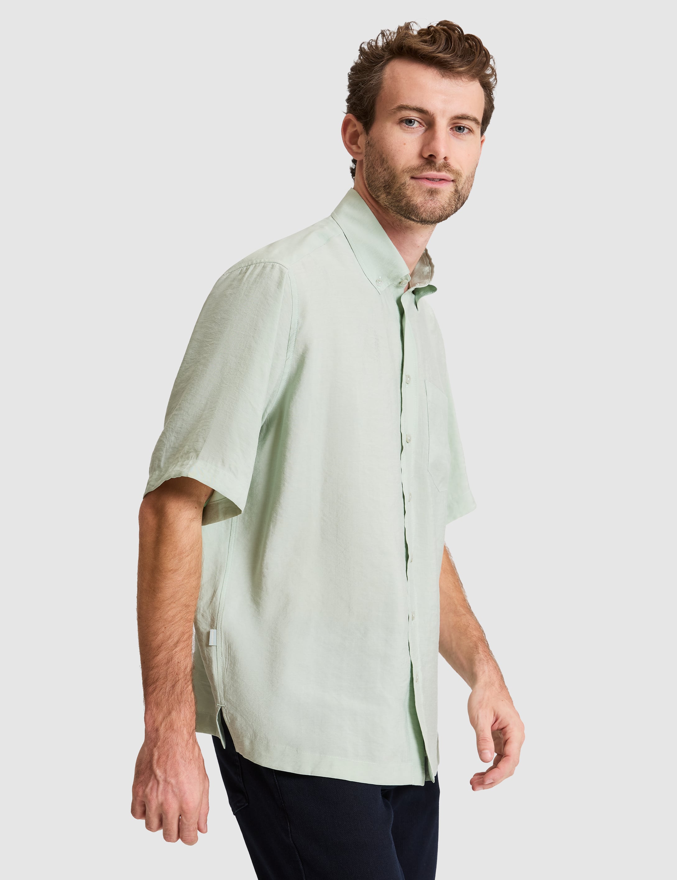 Su Yeşili Oversize Kısa Kollu Gömlek - 50320898016