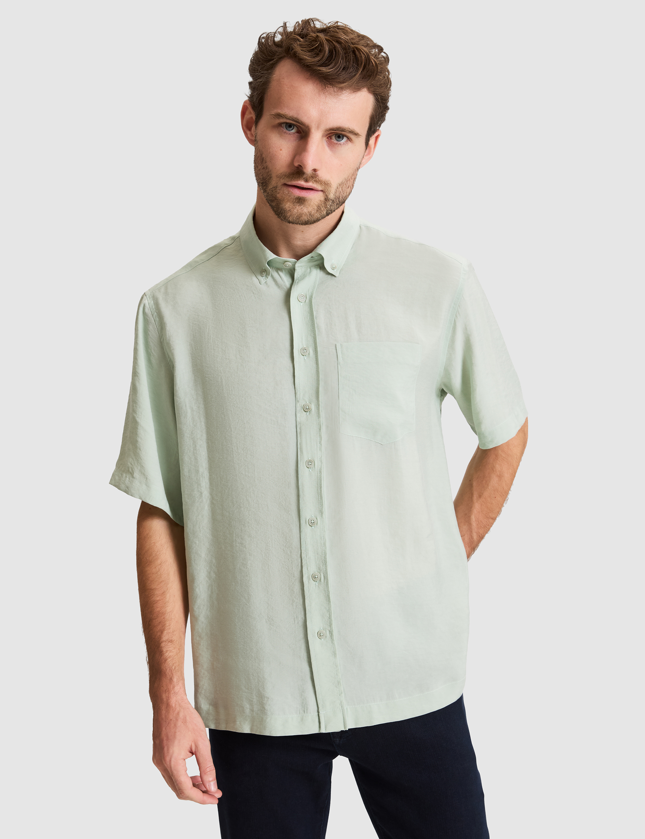 Su Yeşili Oversize Kısa Kollu Gömlek - 50320898016