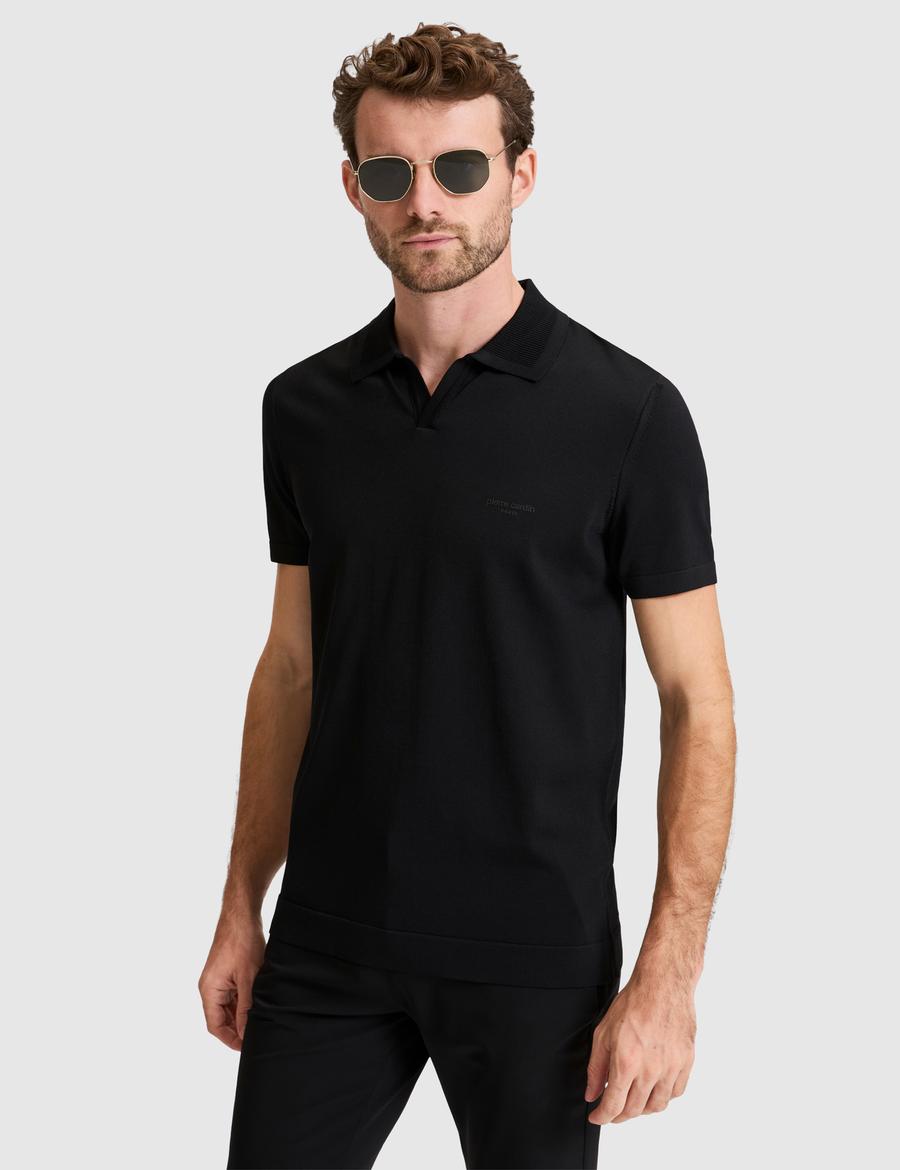 Siyah Slim Fit Apaş Yaka Triko Tişört