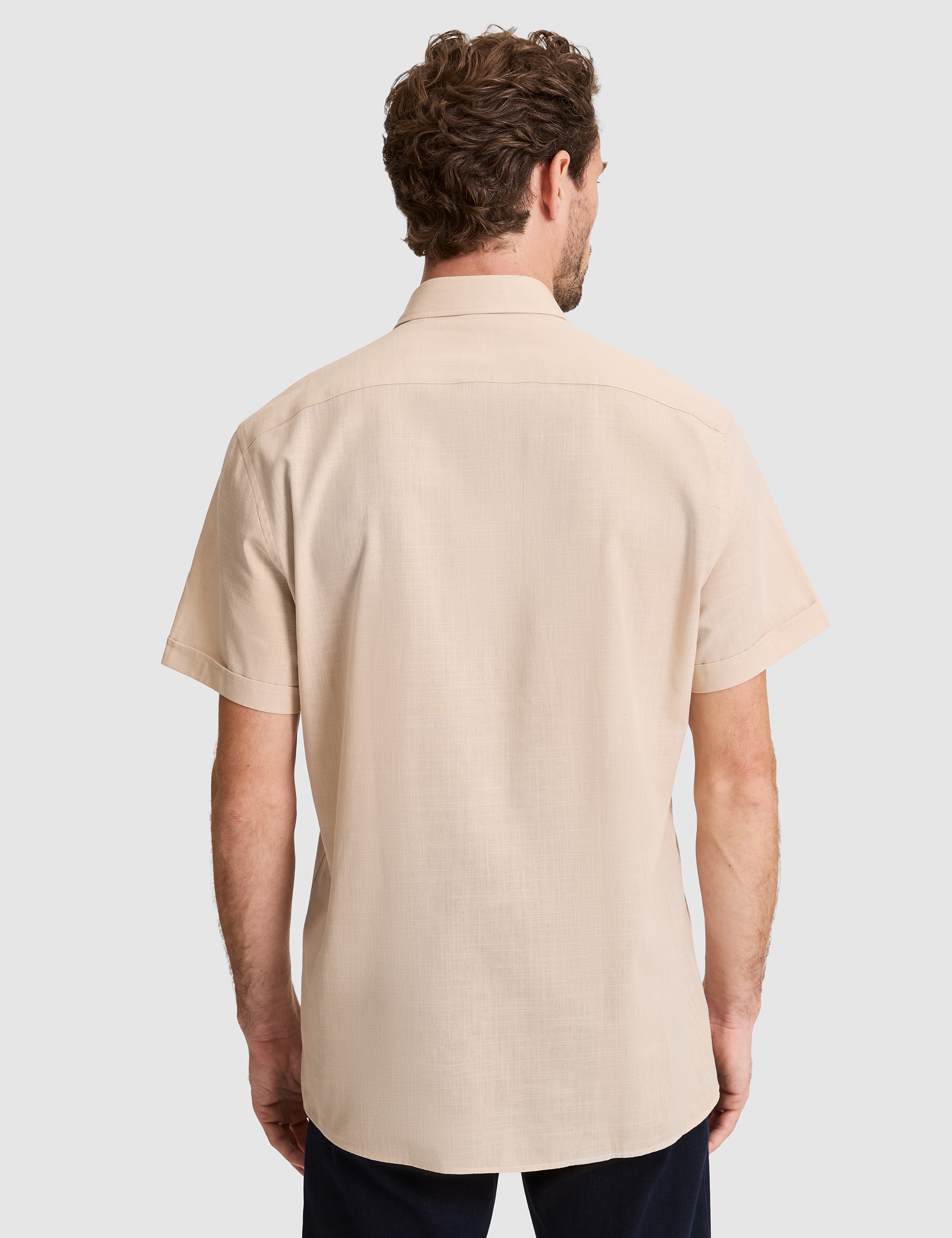 Bej Regular Fit Kısa Kollu Gömlek - Image 5