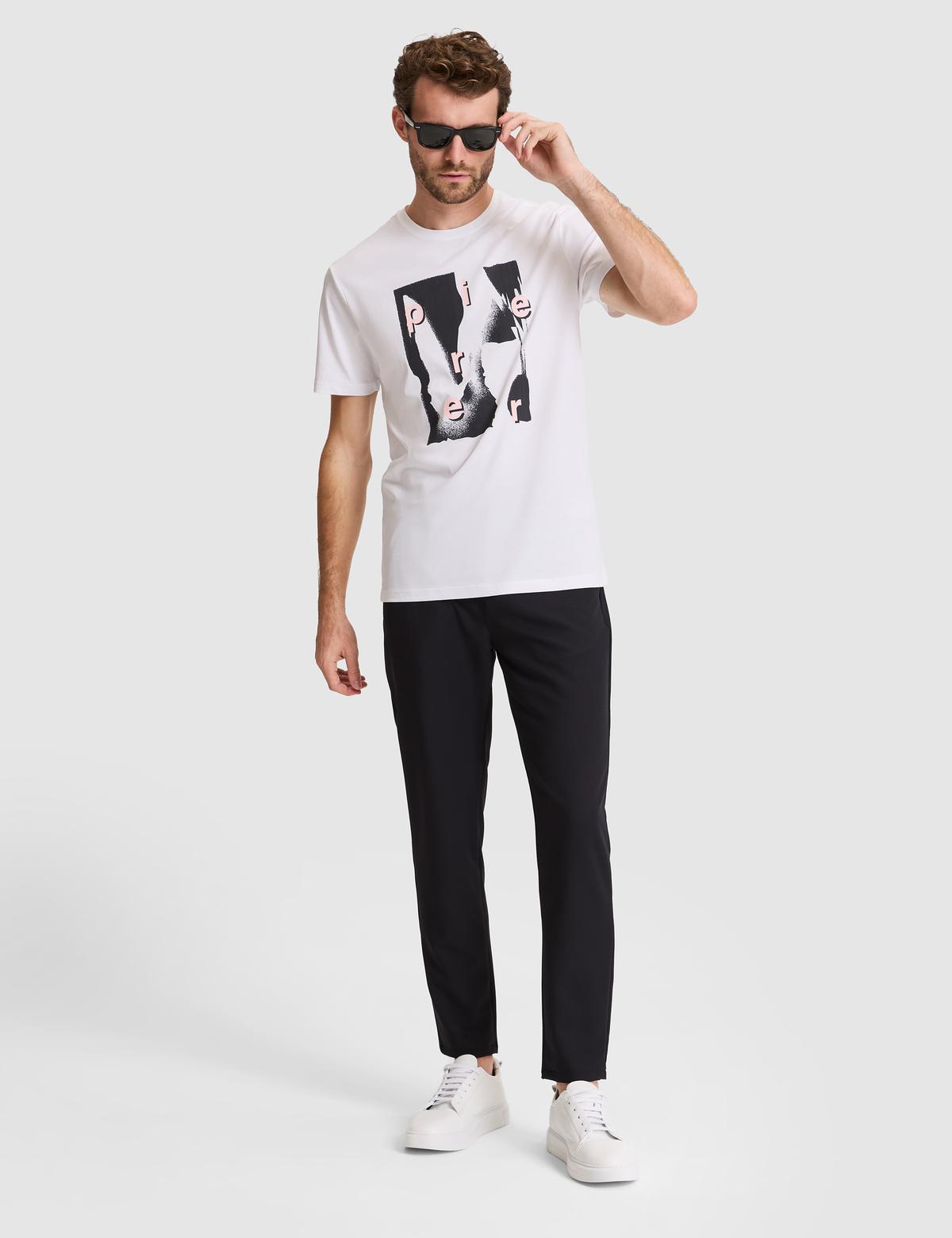 Beyaz Slim Fit %100 Pamuk Bisiklet Yaka Tişört - 50282065014