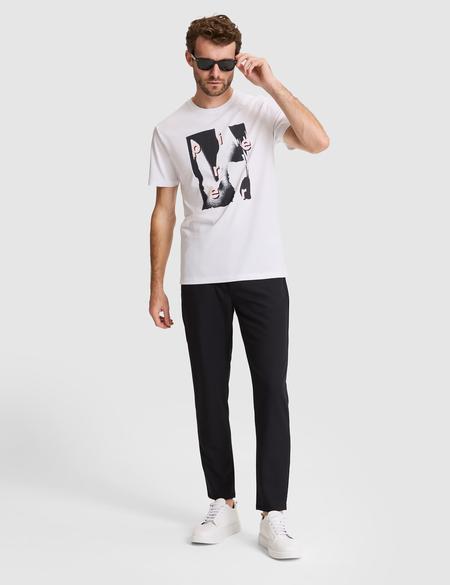 Beyaz Slim Fit %100 Pamuk Bisiklet Yaka Tişört - 50282065014