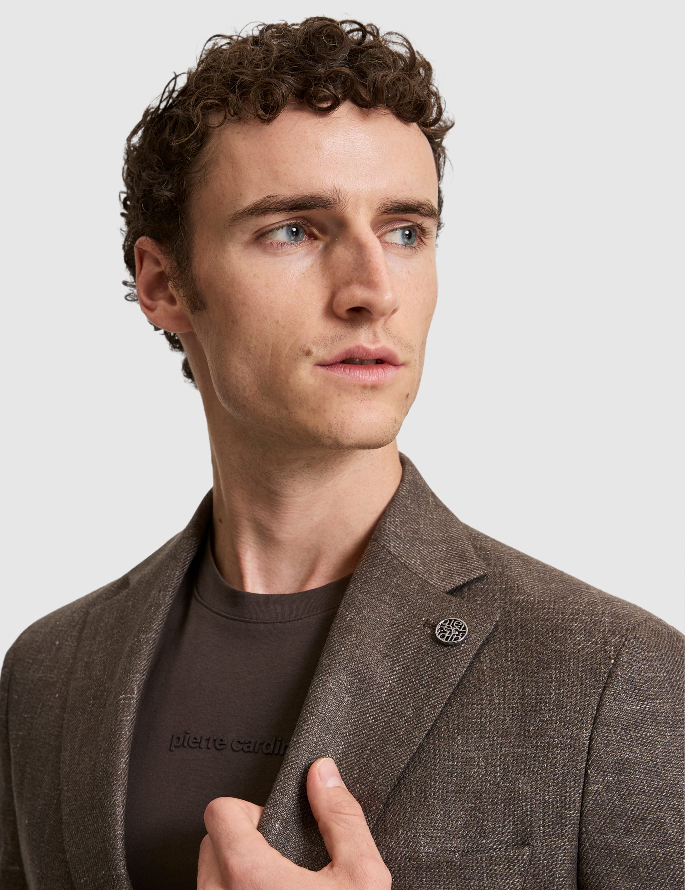 Kahverengi Slim Fit Yün Keten Karışımlı Ceket