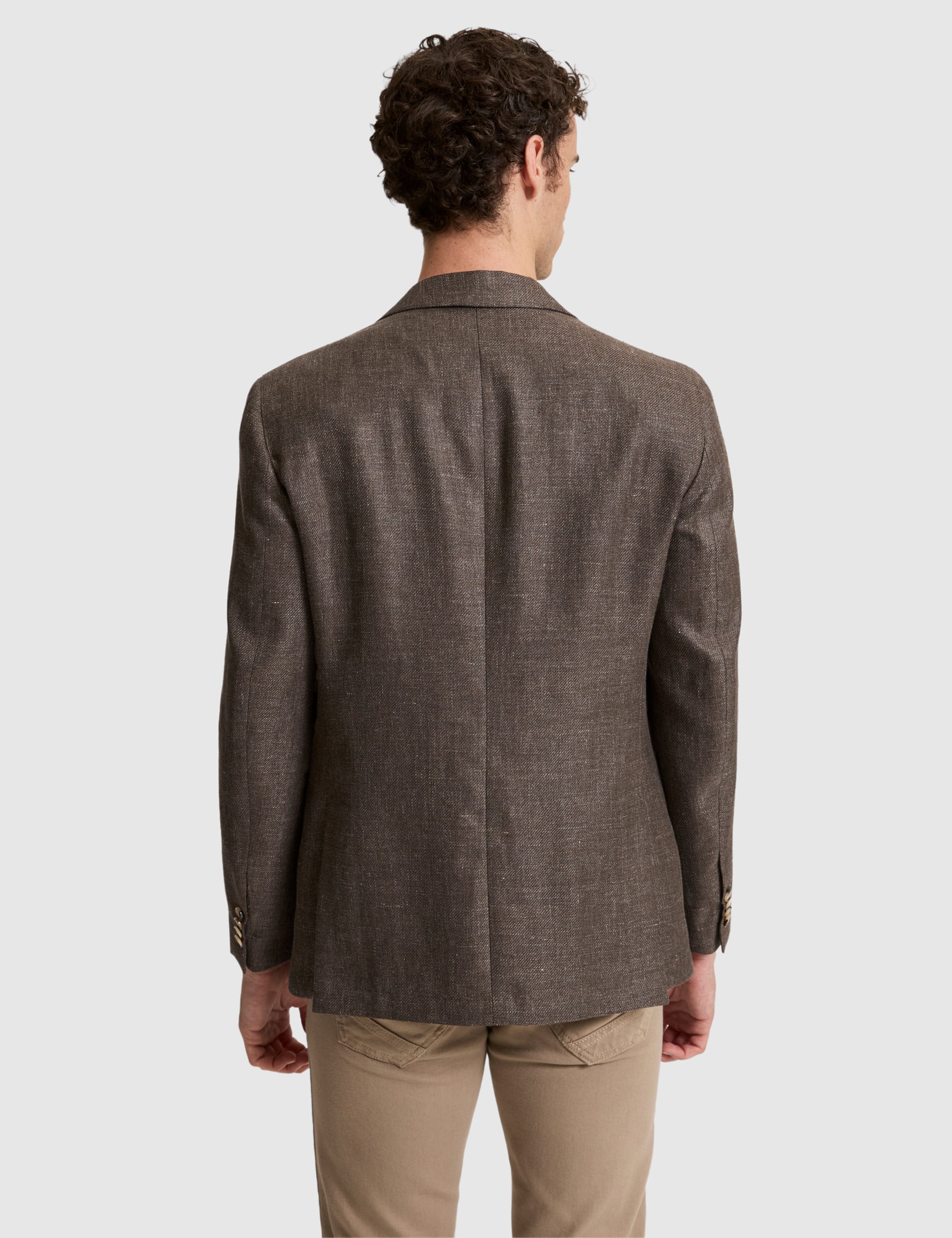 Kahverengi Slim Fit Yün Keten Karışımlı Ceket - 50319982008