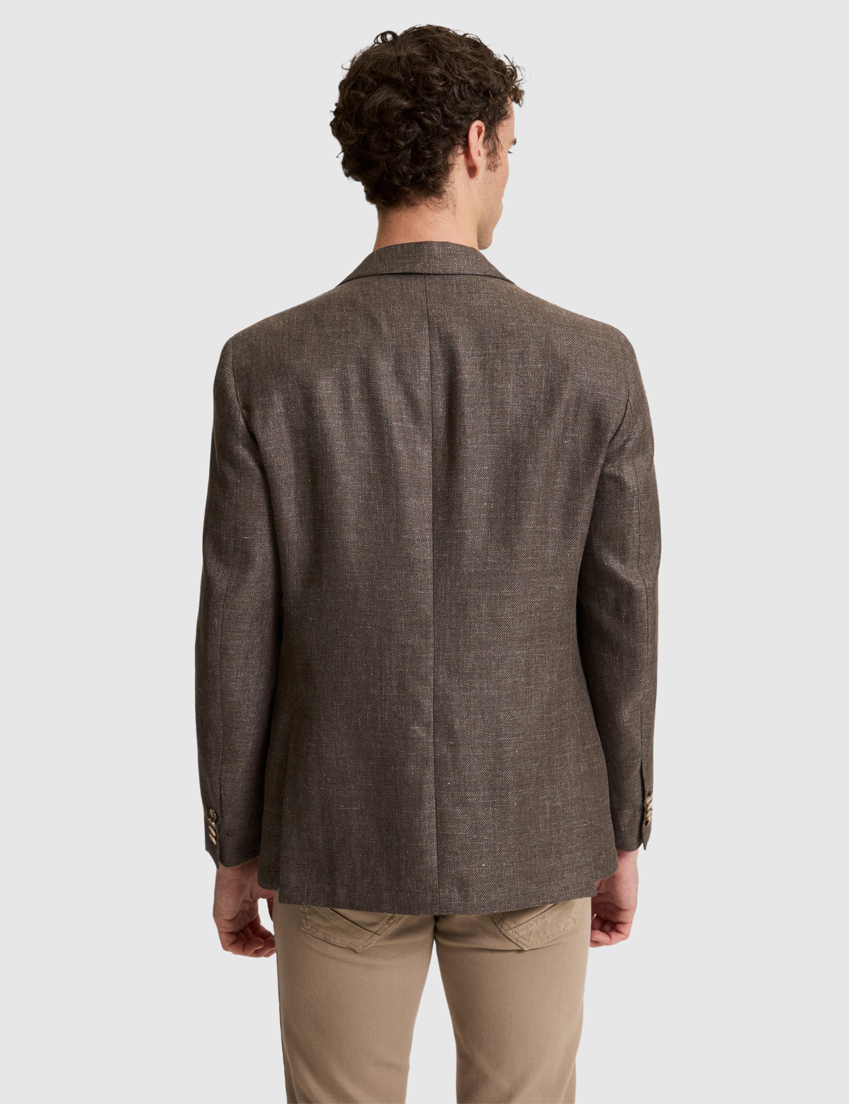 Kahverengi Slim Fit Yün Keten Karışımlı Ceket