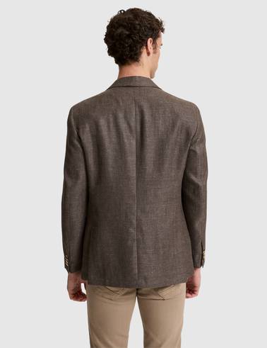 Kahverengi Slim Fit Yün Keten Karışımlı Ceket