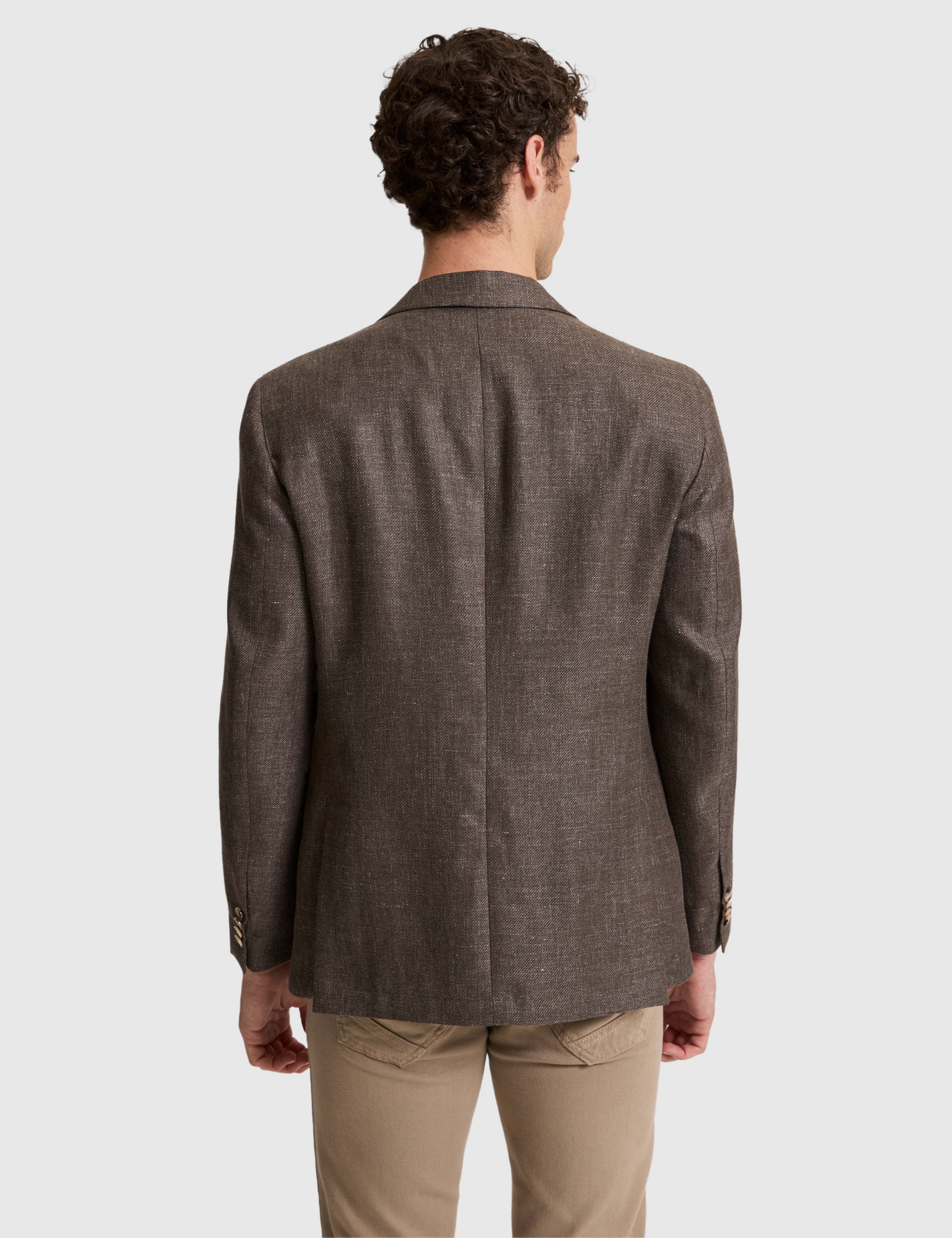 Kahverengi Slim Fit Yün Keten Karışımlı Ceket