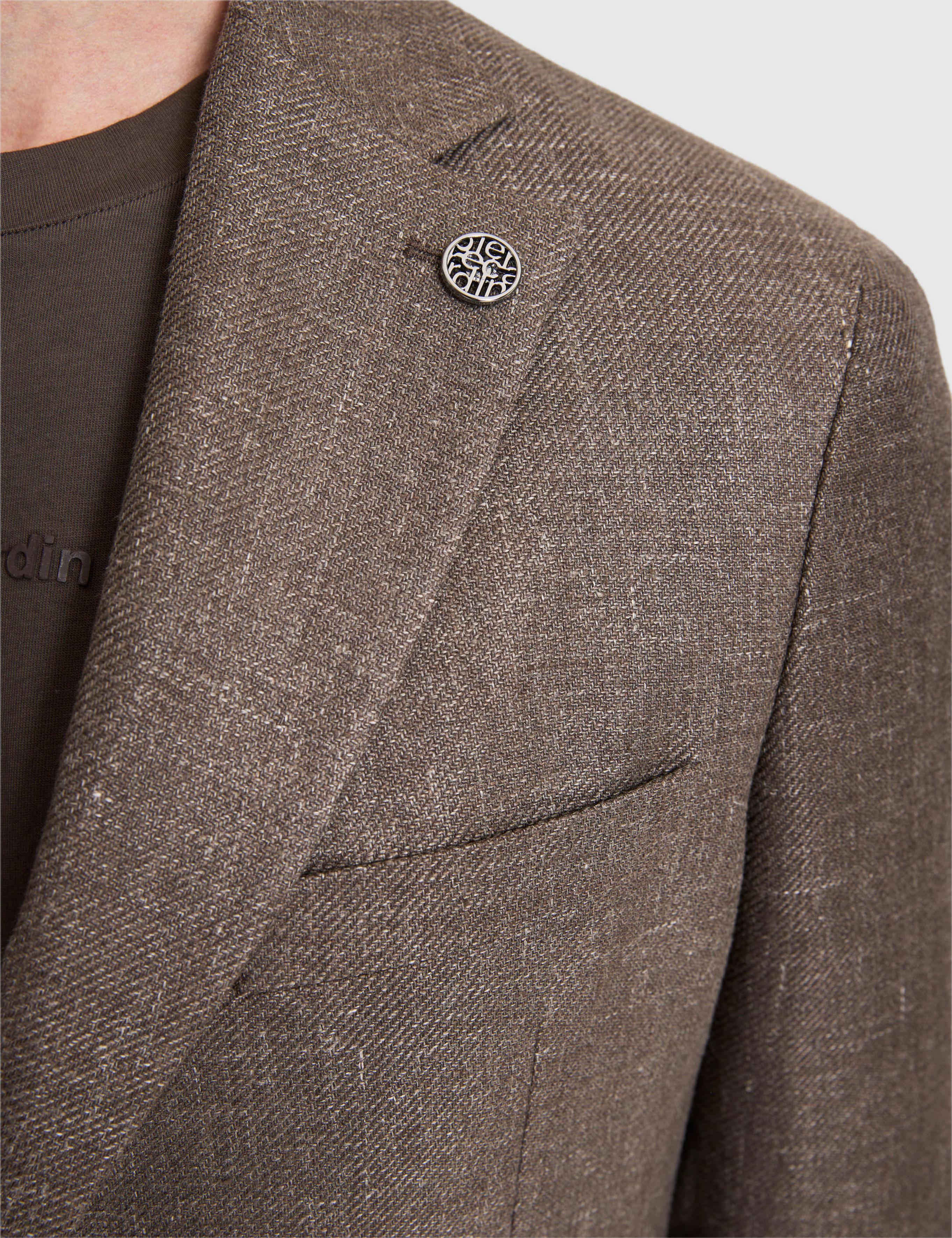 Kahverengi Slim Fit Yün Keten Karışımlı Ceket