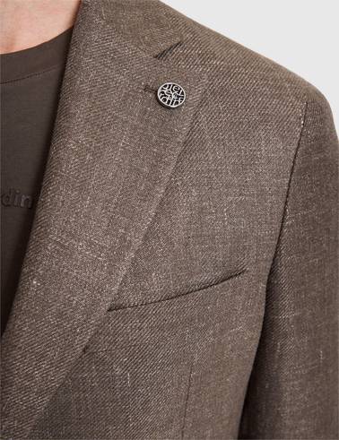 Kahverengi Slim Fit Yün Keten Karışımlı Ceket