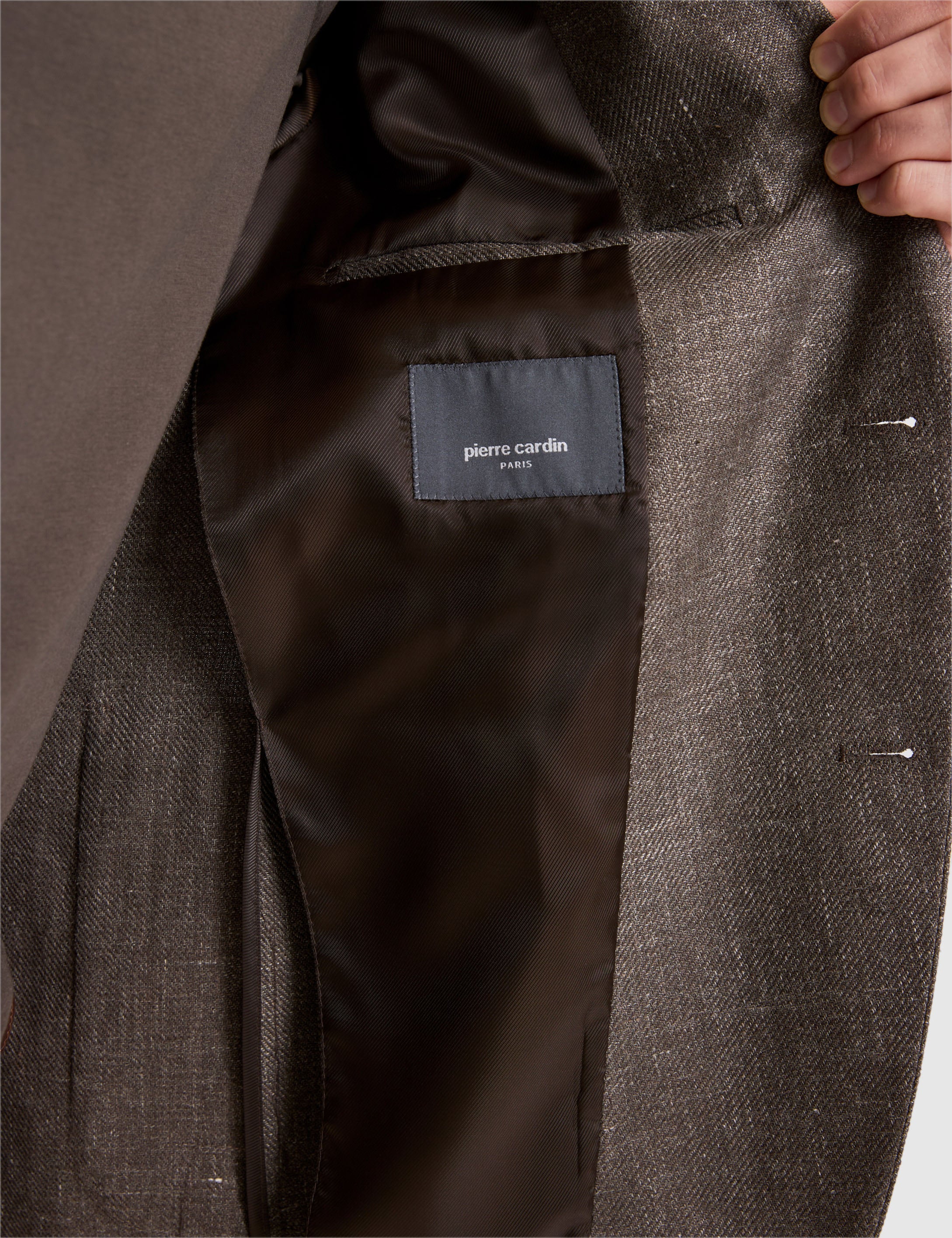 Kahverengi Slim Fit Yün Keten Karışımlı Ceket - 50319982008