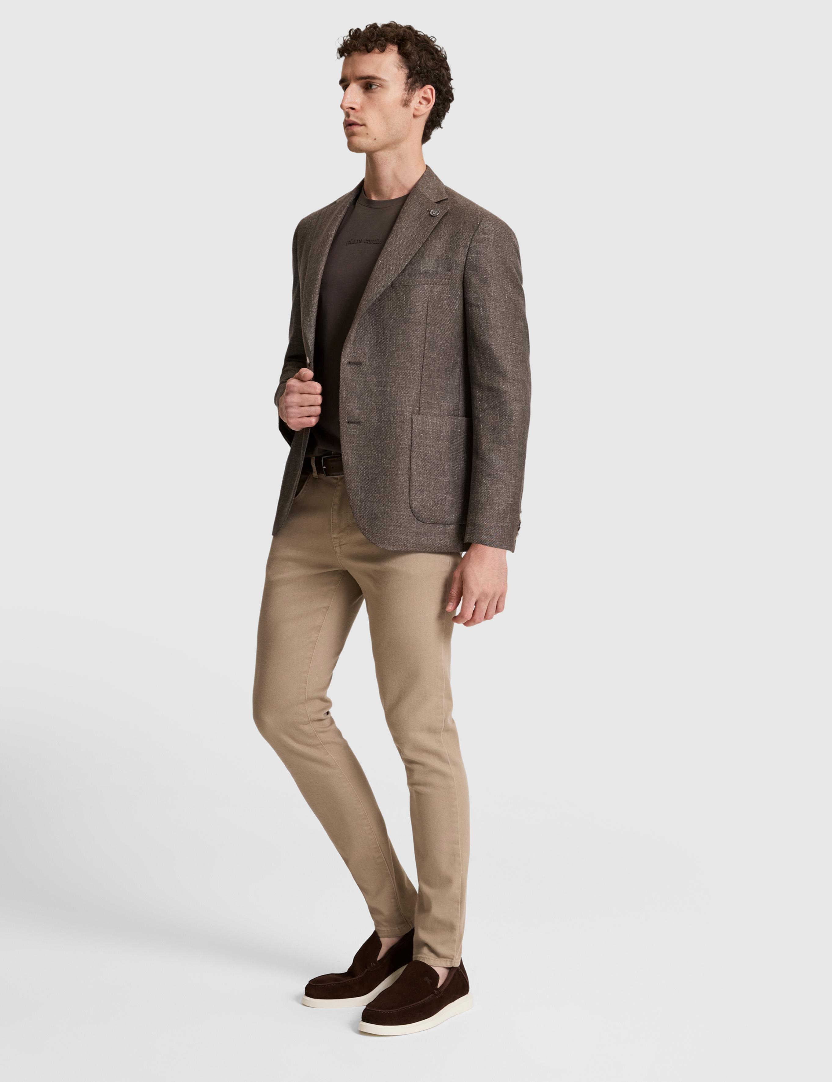 Kahverengi Slim Fit Yün Keten Karışımlı Ceket