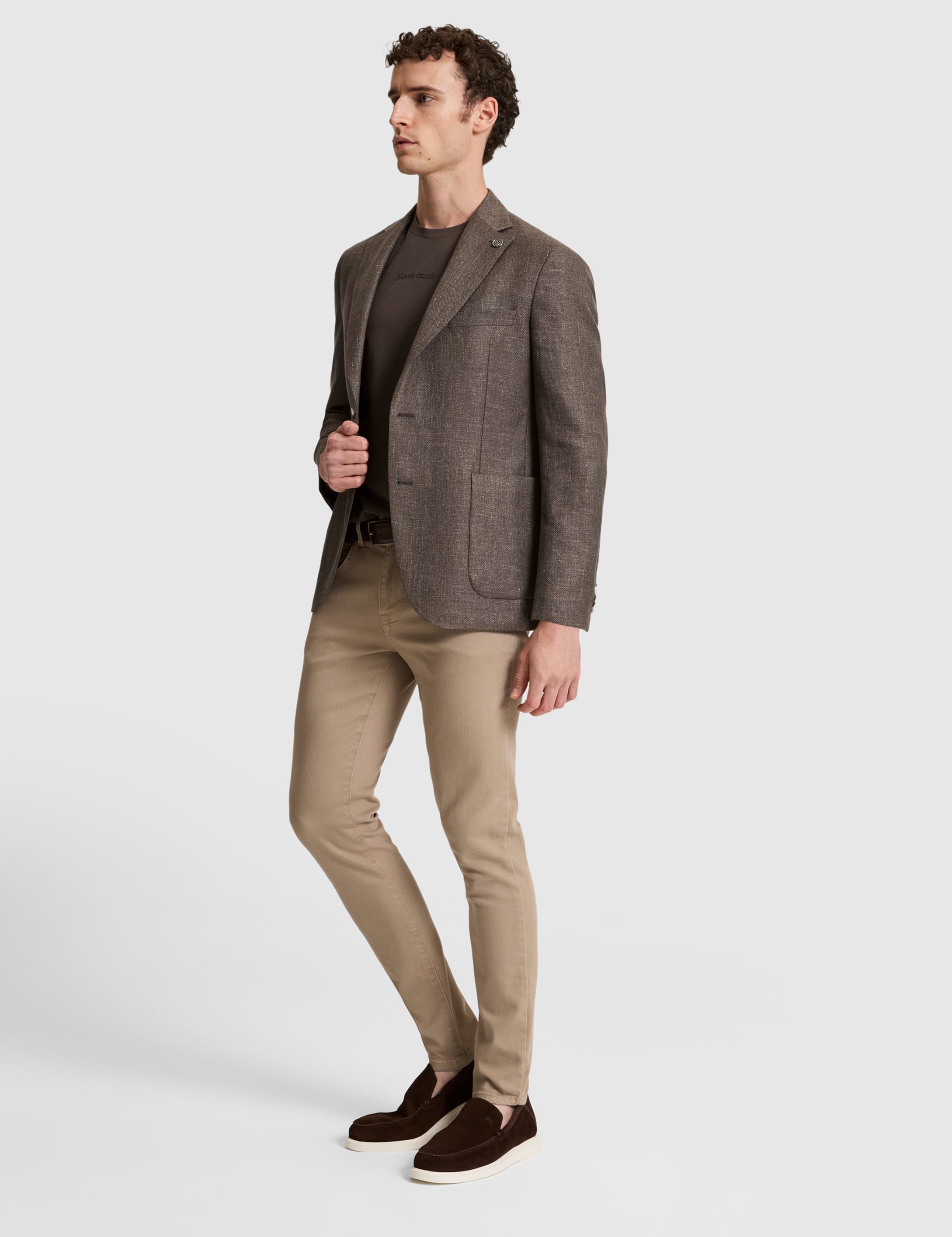 Kahverengi Slim Fit Yün Keten Karışımlı Ceket - 50319982008