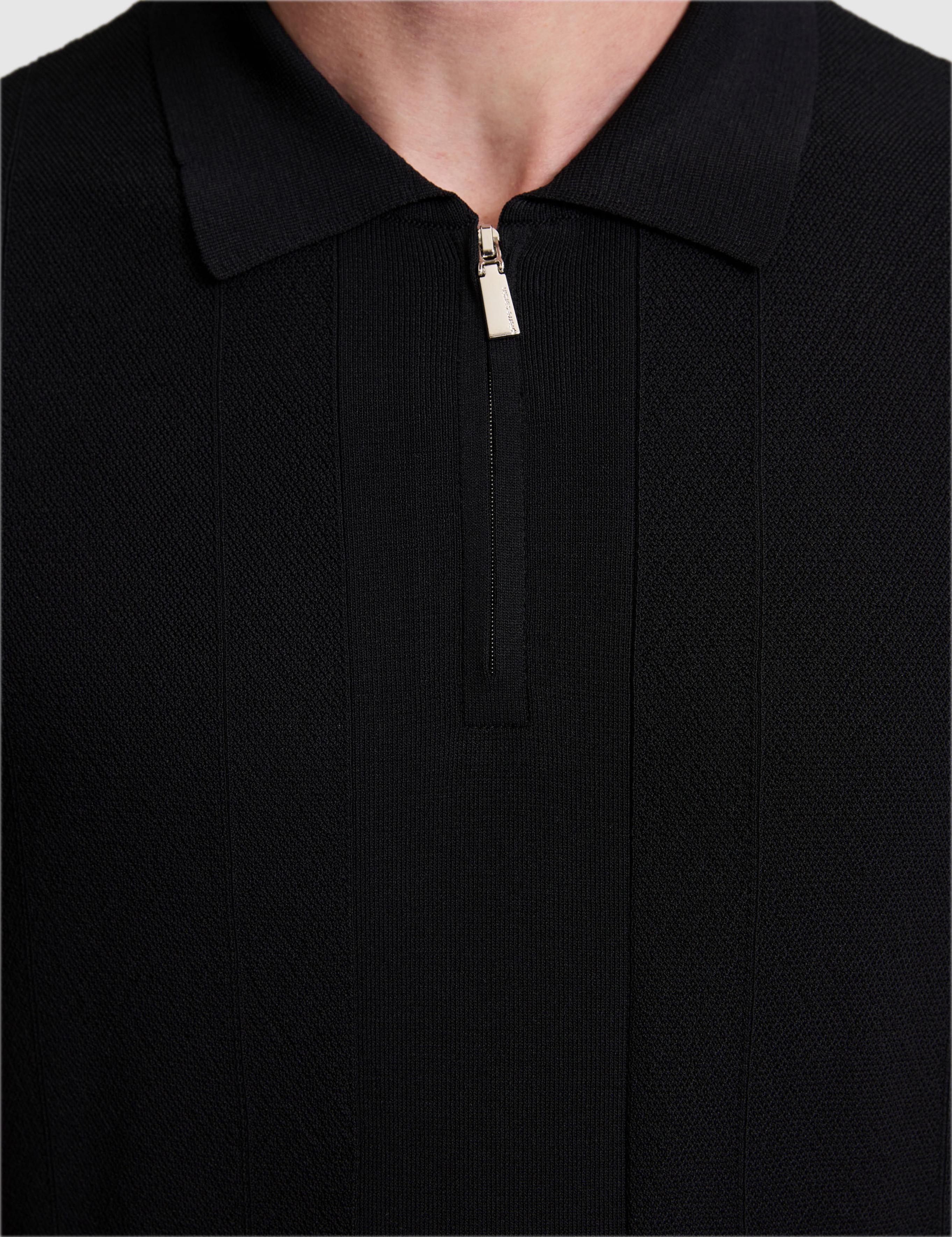 Siyah Slim Fit Fermuarlı Polo Yaka Triko Tişört