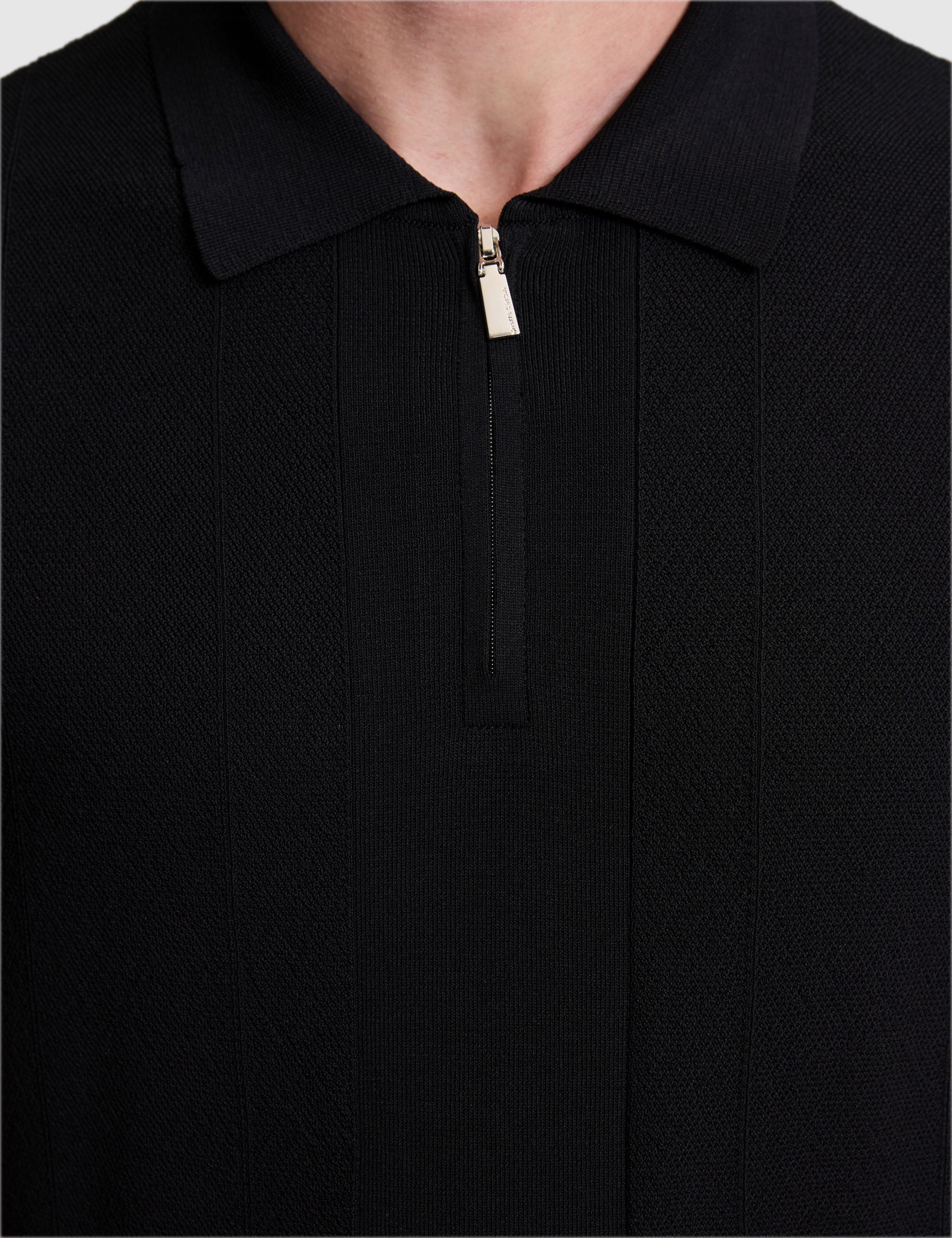 Siyah Slim Fit Fermuarlı Polo Yaka Triko Tişört - Image 6