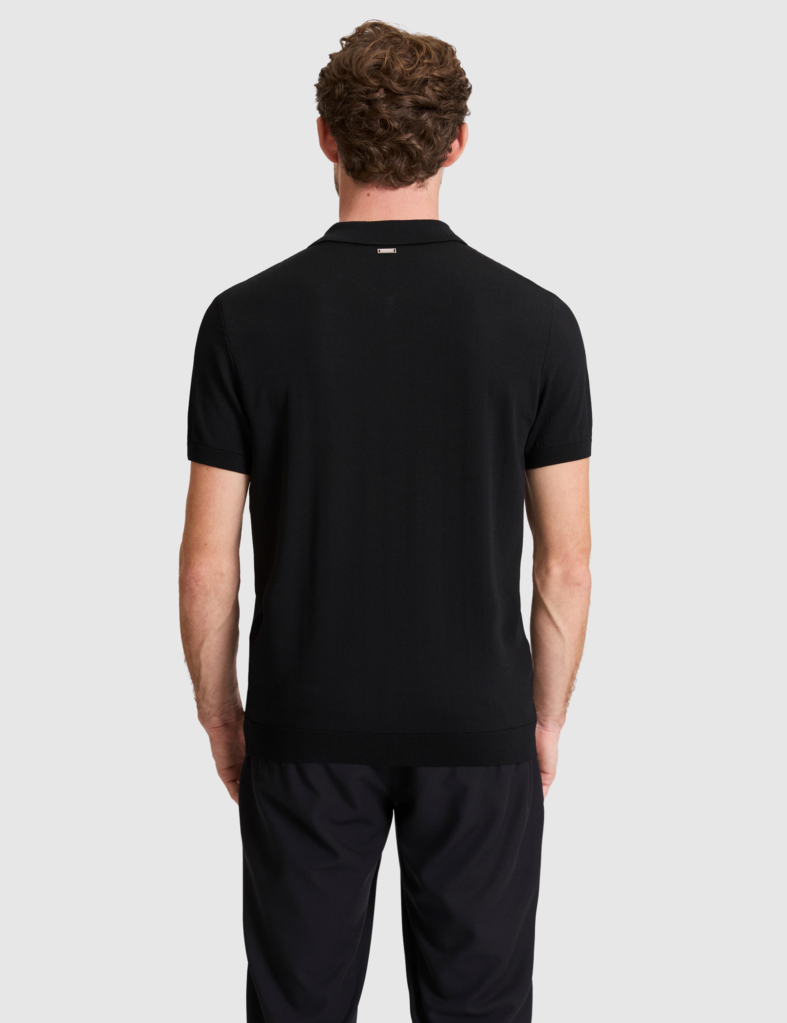 Siyah Slim Fit Fermuarlı Polo Yaka Triko Tişört