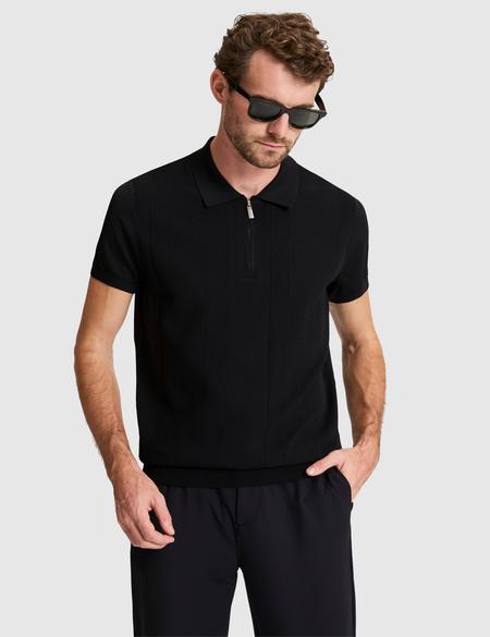 Siyah Slim Fit Fermuarlı Polo Yaka Triko Tişört - 50320793043