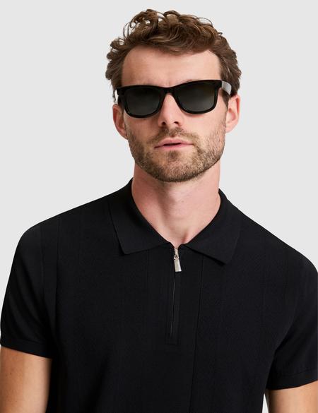 Siyah Slim Fit Fermuarlı Polo Yaka Triko Tişört - 50320793043