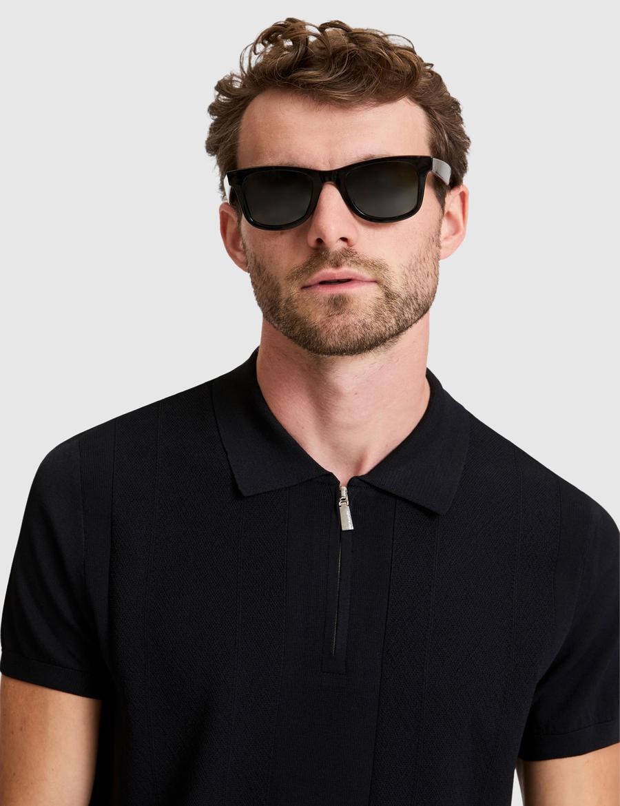 Siyah Slim Fit Fermuarlı Polo Yaka Triko Tişört