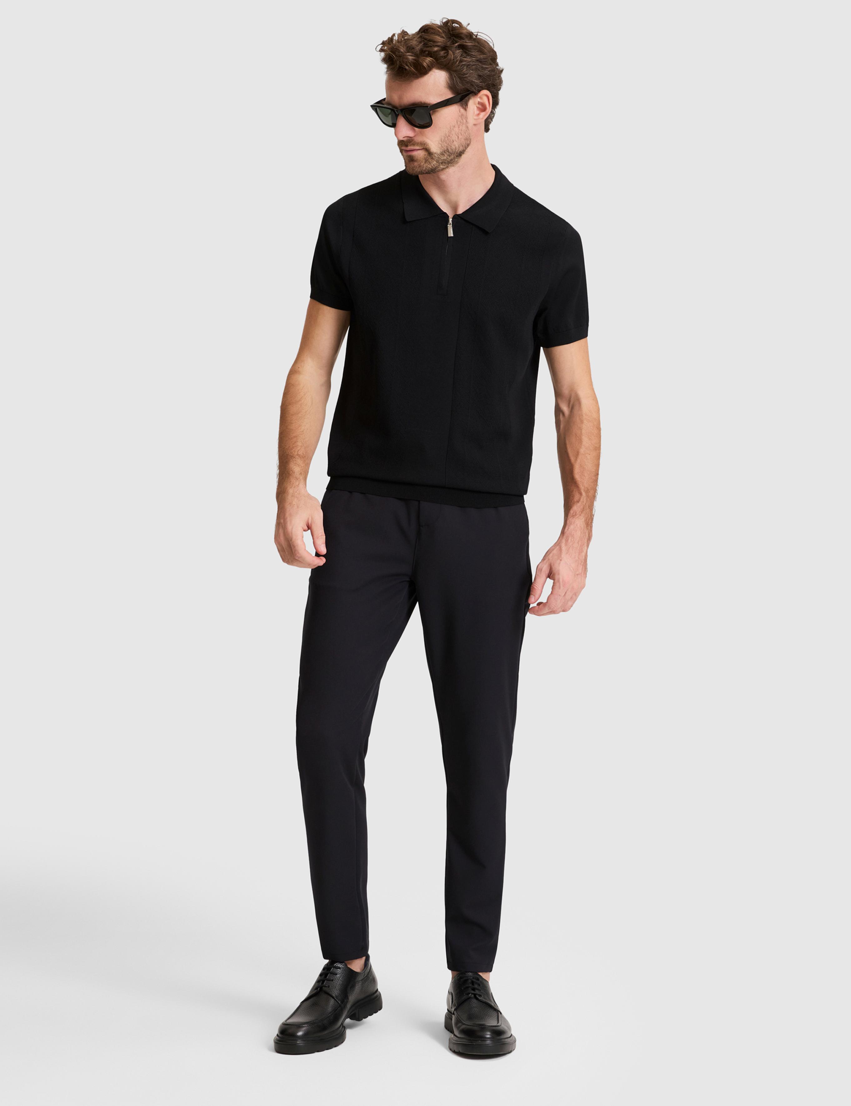 Siyah Slim Fit Fermuarlı Polo Yaka Triko Tişört