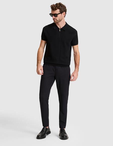 Siyah Slim Fit Fermuarlı Polo Yaka Triko Tişört - 50320793043