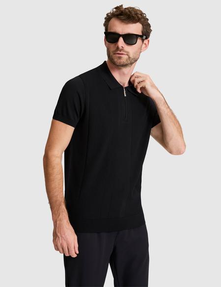 Siyah Slim Fit Fermuarlı Polo Yaka Triko Tişört - 50320793043