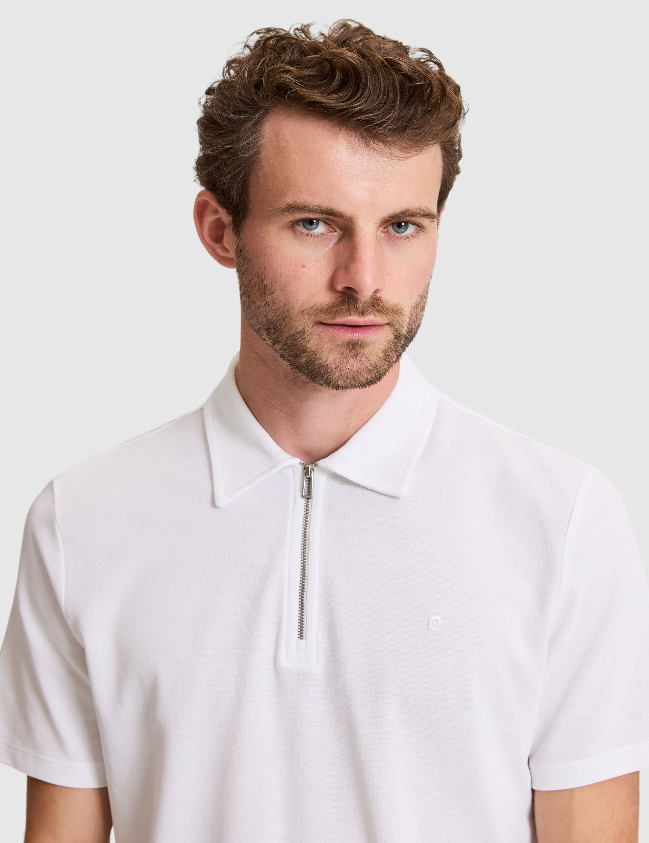 Beyaz Regular Fit Fermuarlı Polo Yaka Tişört - 50334988042