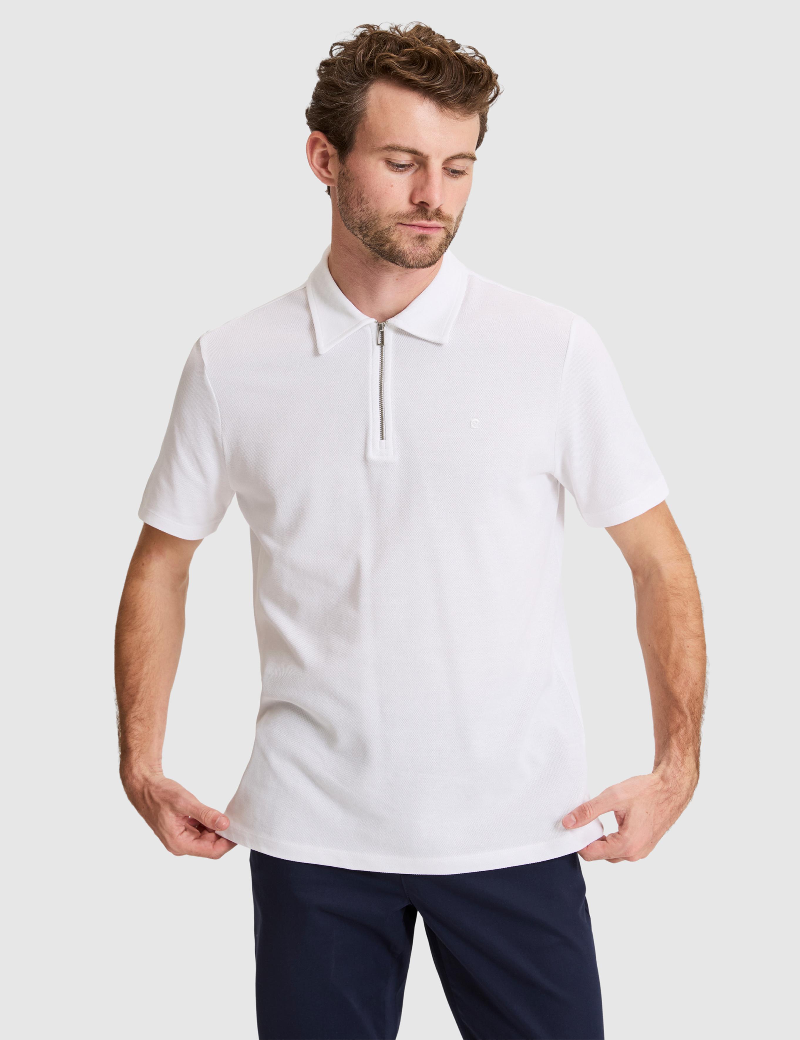 Beyaz Regular Fit Fermuarlı Polo Yaka Tişört