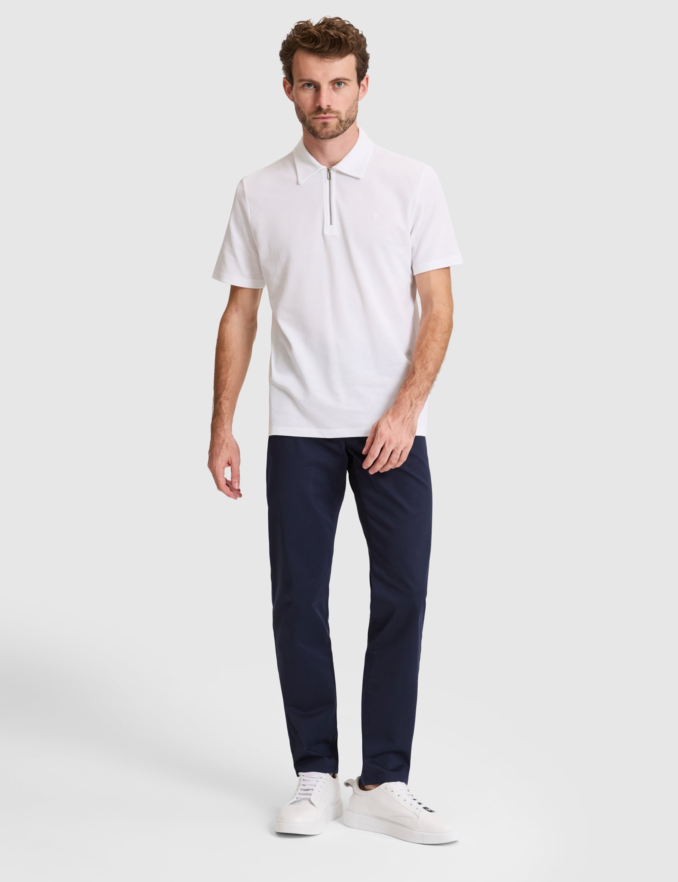 Beyaz Regular Fit Fermuarlı Polo Yaka Tişört - 50334988042