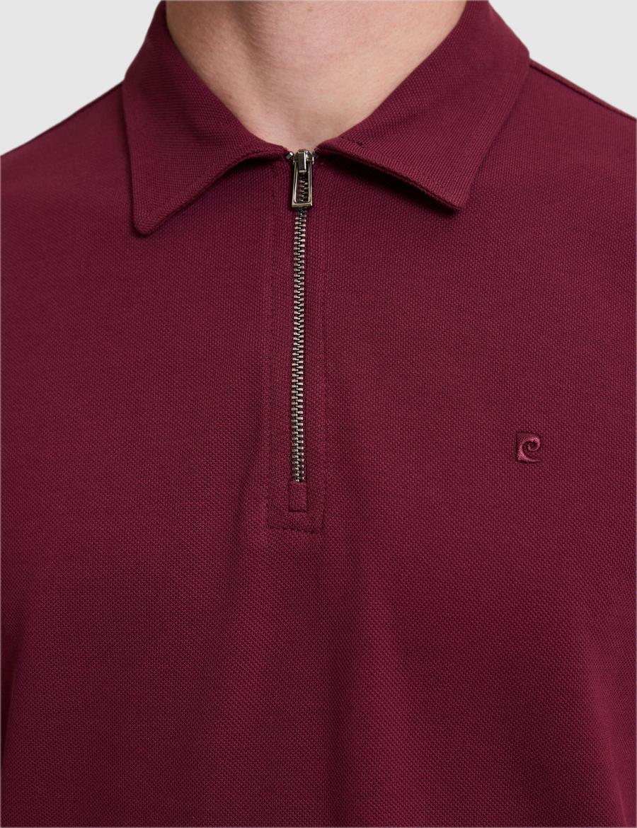 Bordo Regular Fit Fermuarlı Polo Yaka Tişört