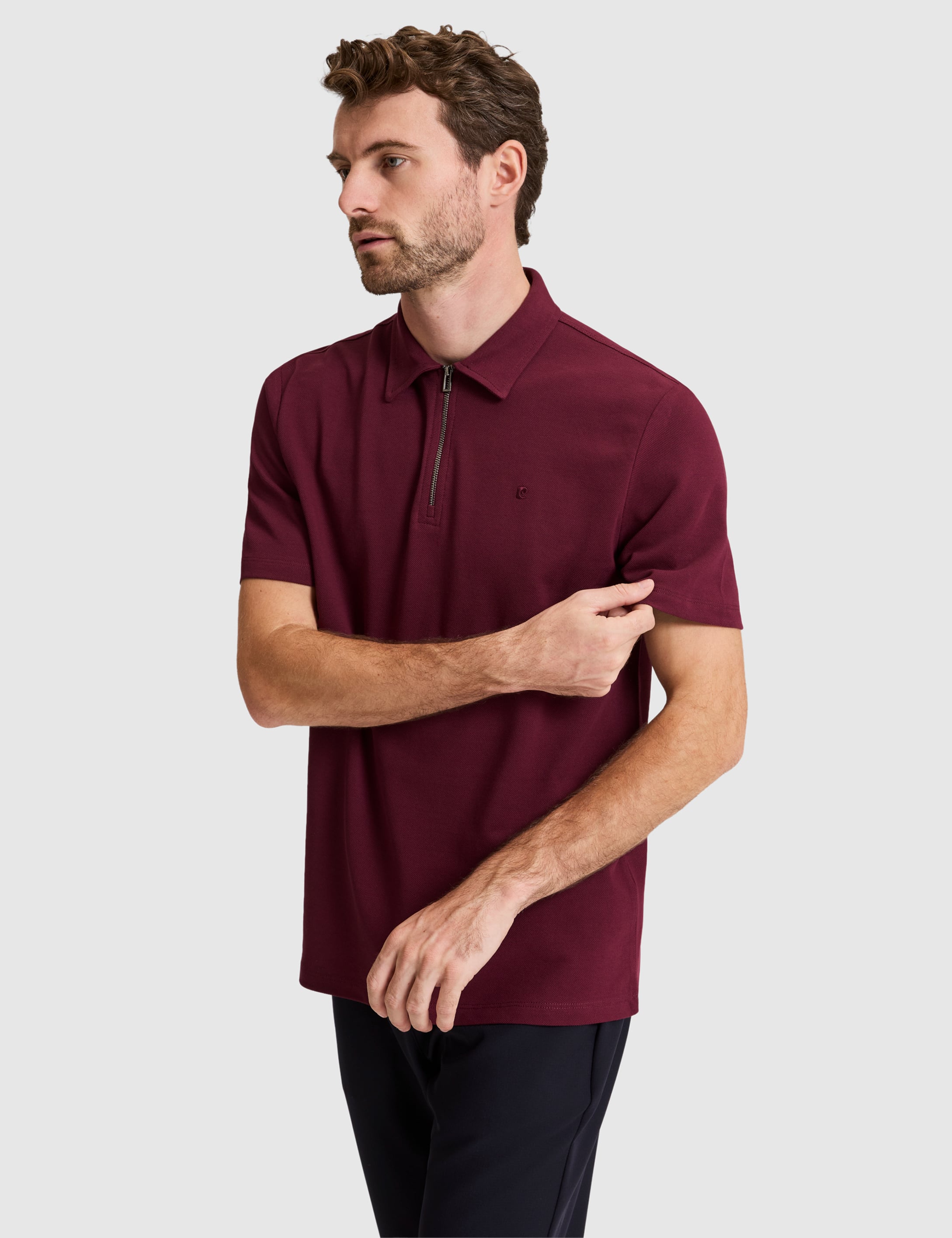 Bordo Regular Fit Fermuarlı Polo Yaka Tişört - 50334988034