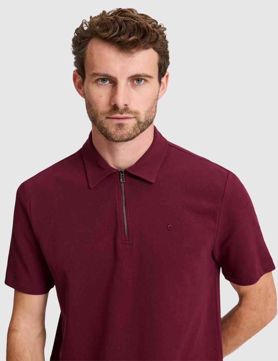 Bordo Regular Fit Fermuarlı Polo Yaka Tişört