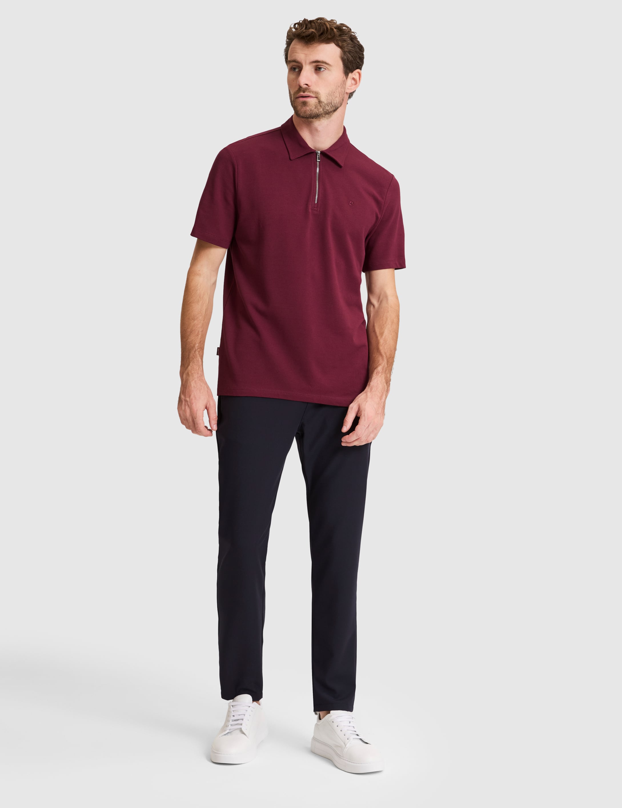 Bordo Regular Fit Fermuarlı Polo Yaka Tişört - 50334988034