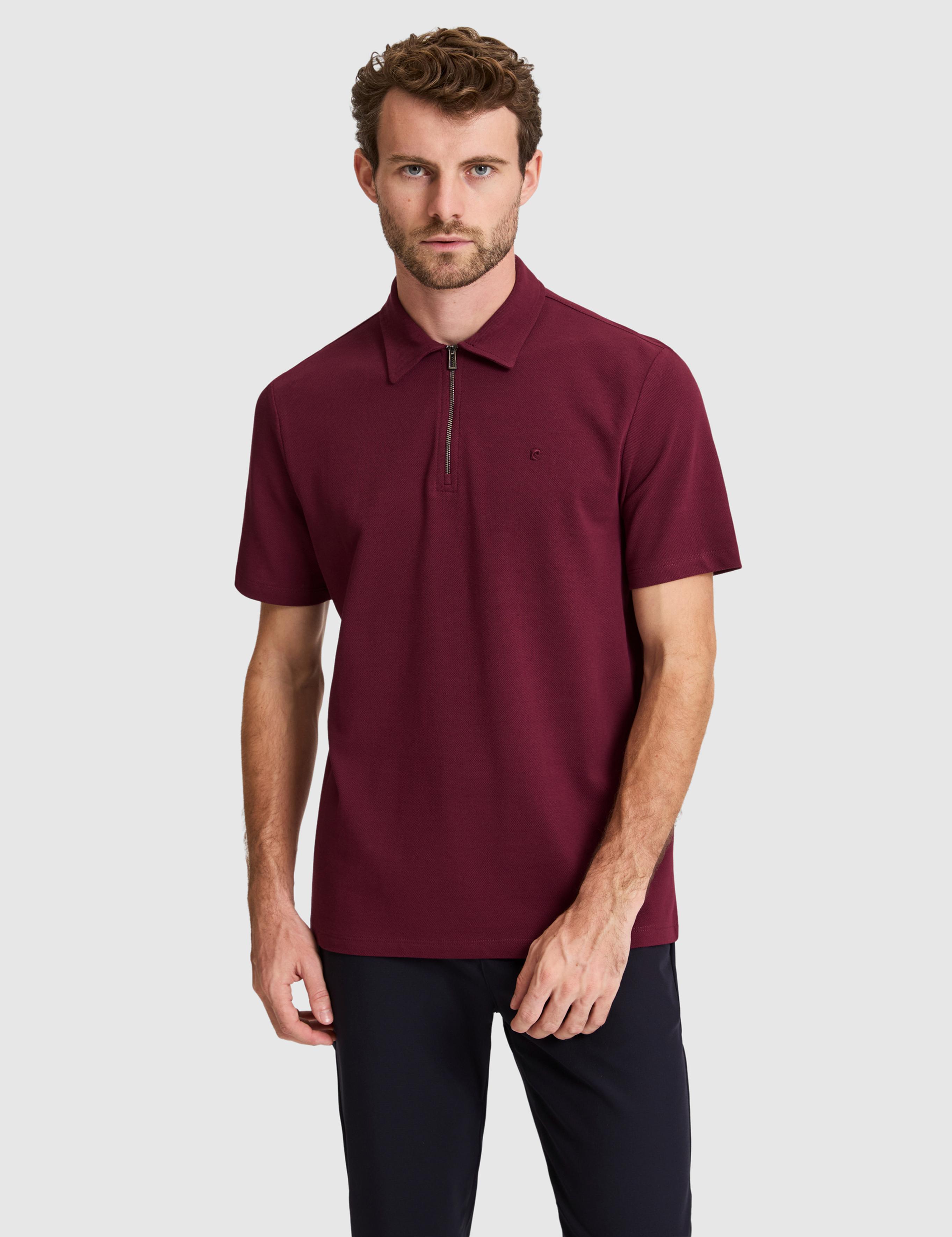 Bordo Regular Fit Fermuarlı Polo Yaka Tişört