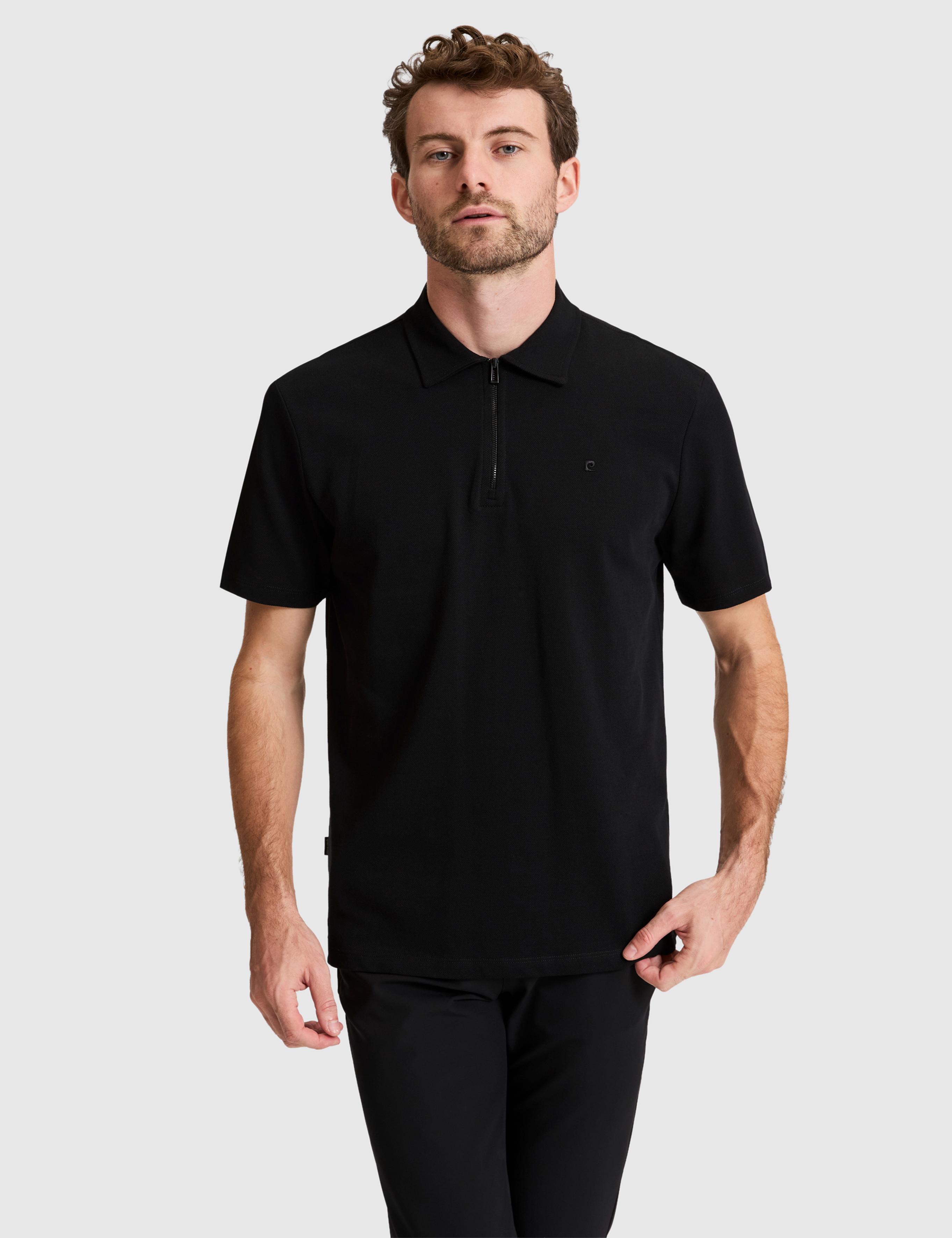 Siyah Regular Fit Fermuarlı Polo Yaka Tişört